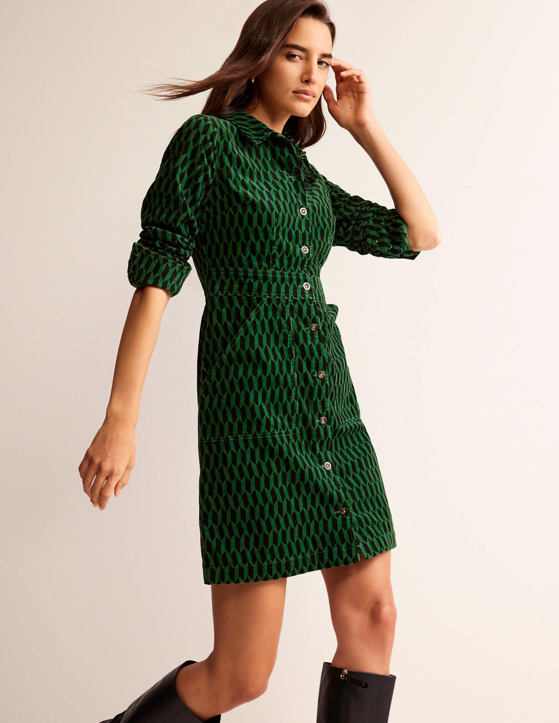 Flora Cord Shirt Dress-Amazon Green, Block Tile-4