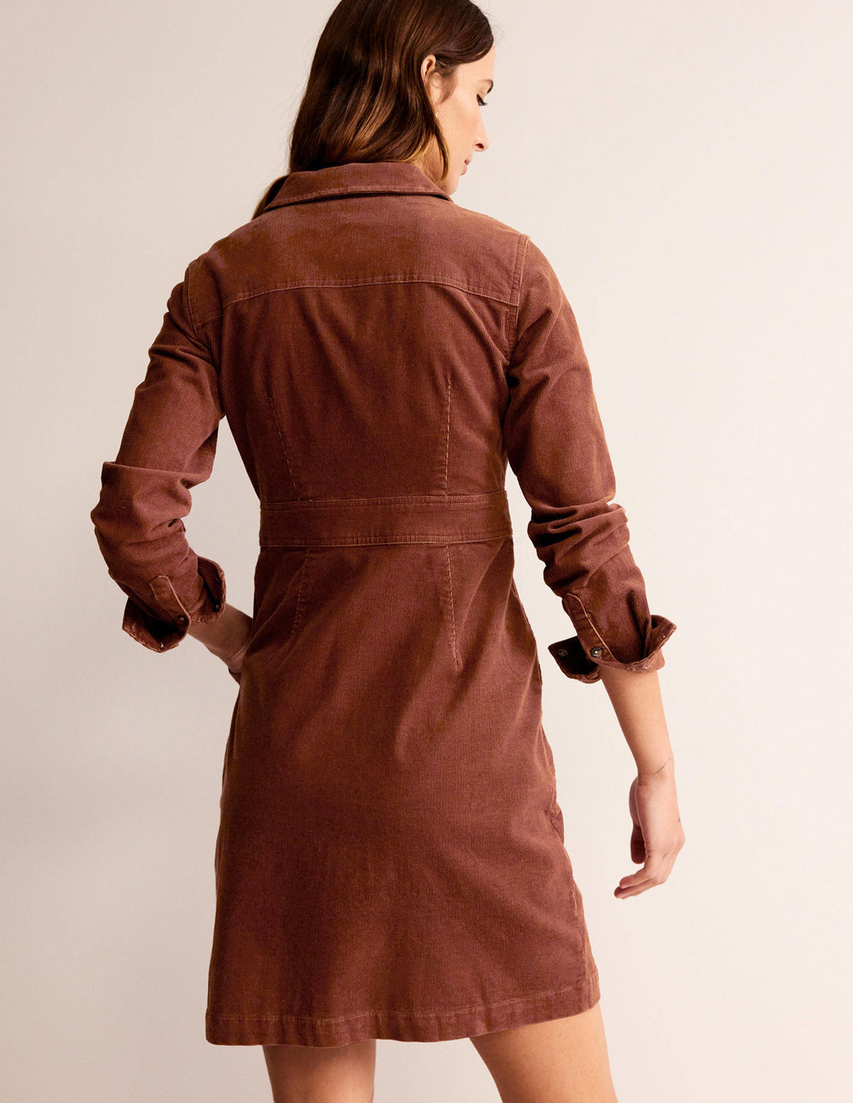 Flora Cord Shirt Dress-Cognac - Image 3