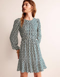 Pleated Peplum Mini Dress-Emerald Night, Geo Chain