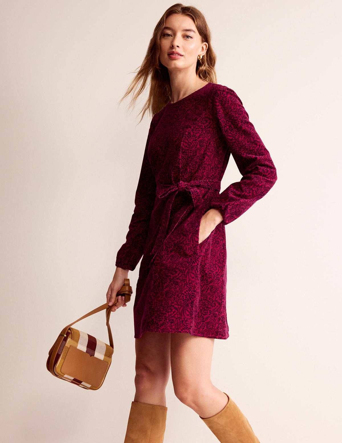 Harriet Cord Dress-Warm Cranberry, Pome Sprig-1