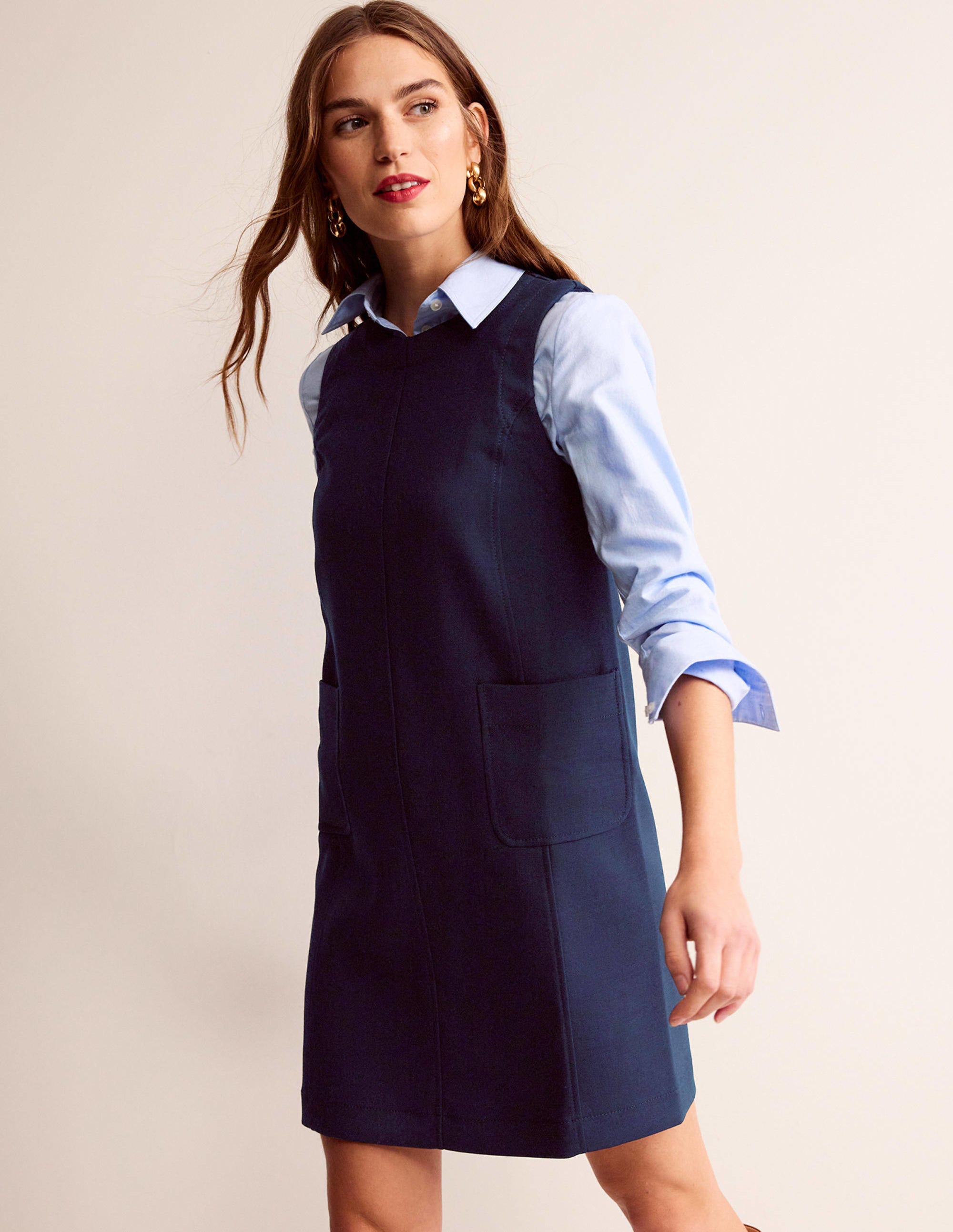 Pocket Detail Mini Shift Dress-French Navy - Image 4