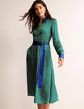 Kate Satin Shirt Dress-Bright Green, Geo Daze