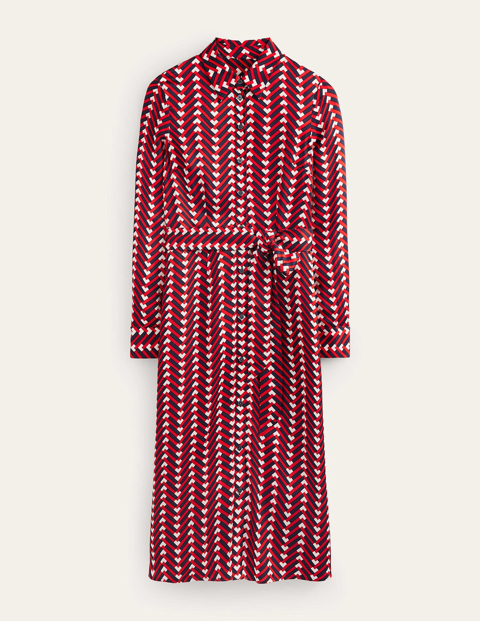 Kate Satin Shirt Dress-Hot Pepper, Chevron Geo-5