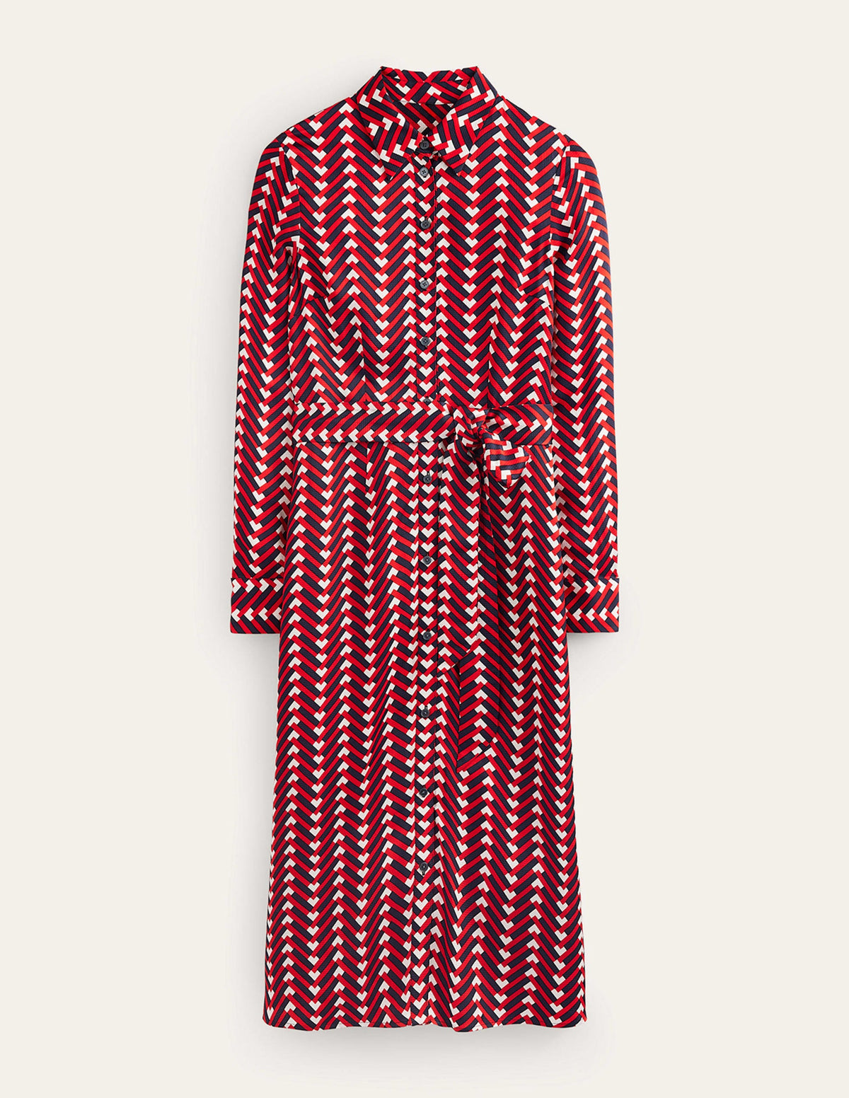 Kate Satin Shirt Dress-Hot Pepper, Chevron Geo - Image 5