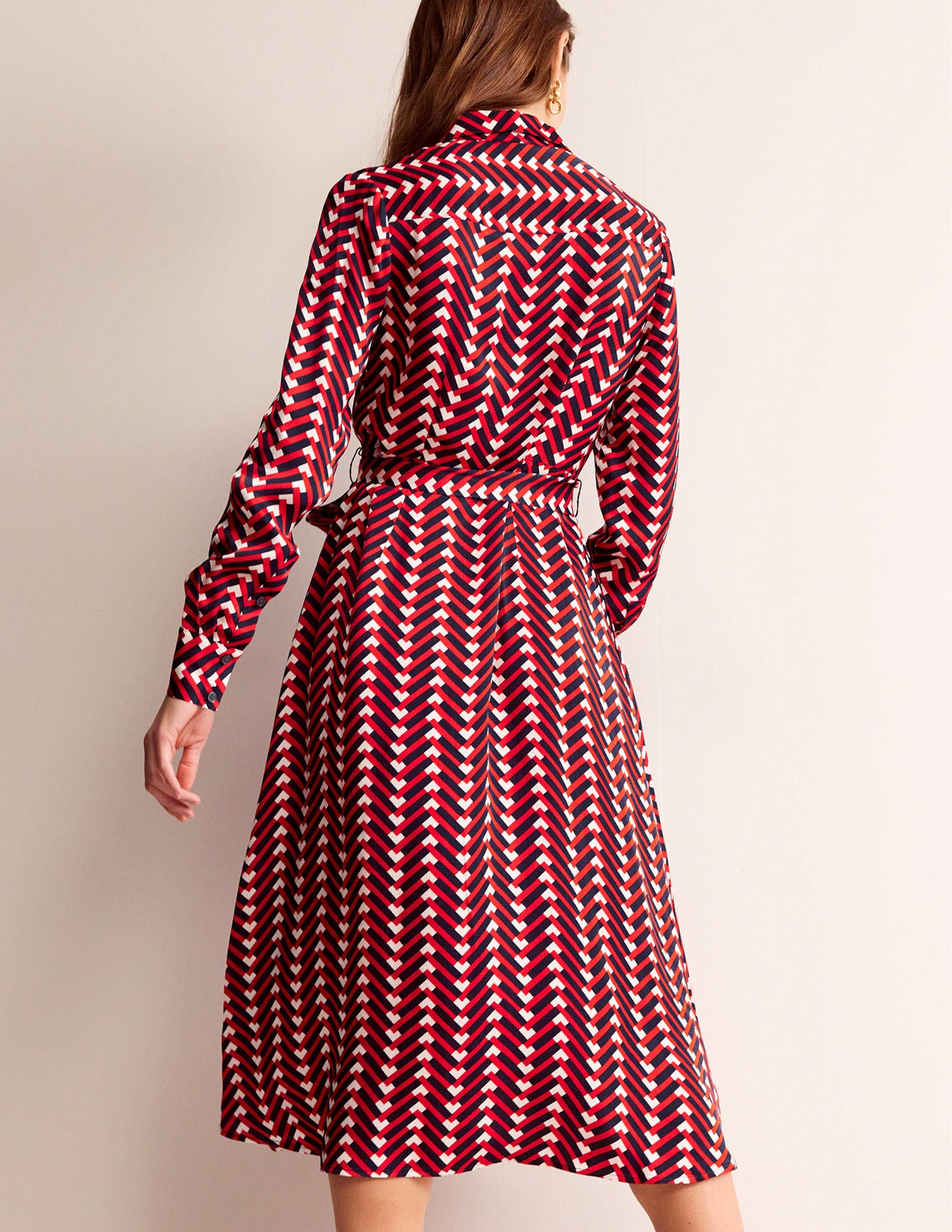 Kate Satin Shirt Dress-Hot Pepper, Chevron Geo-3
