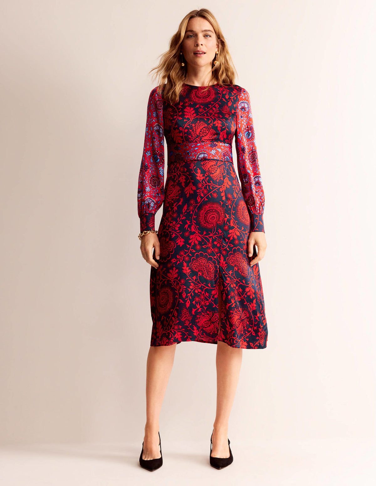 Pipe Detail Midi Dress-Navy, Gardenia-1