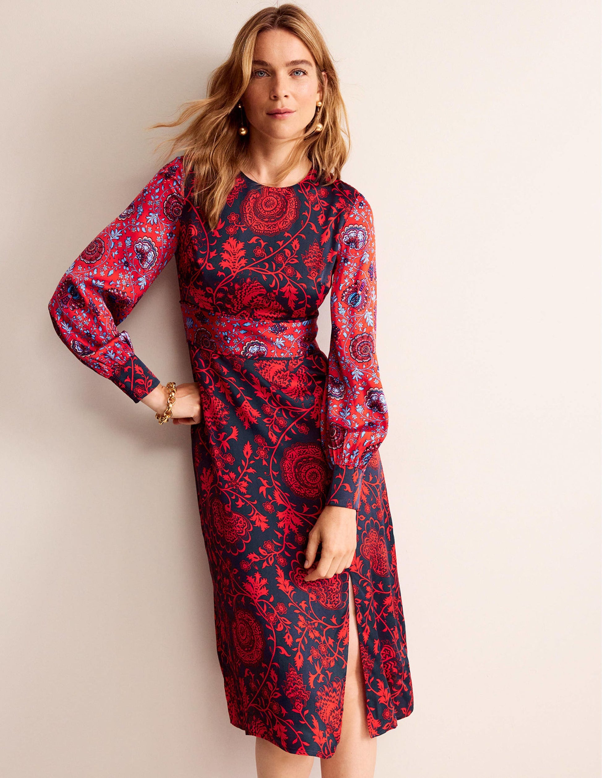 Pipe Detail Midi Dress-Navy, Gardenia-4