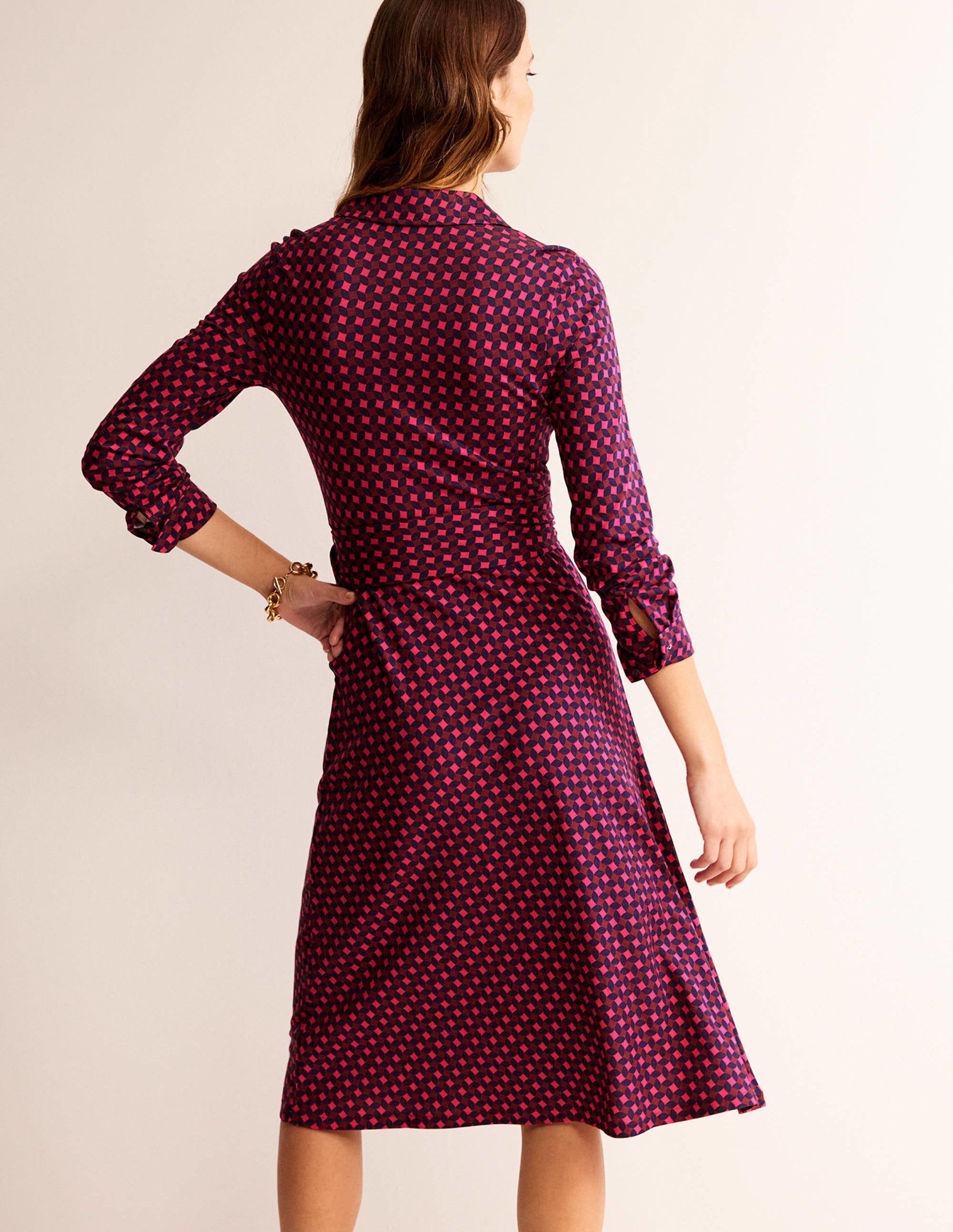 Laura Jersey Midi Shress-Vibrant Pink, Abstract Diamond - Image 3