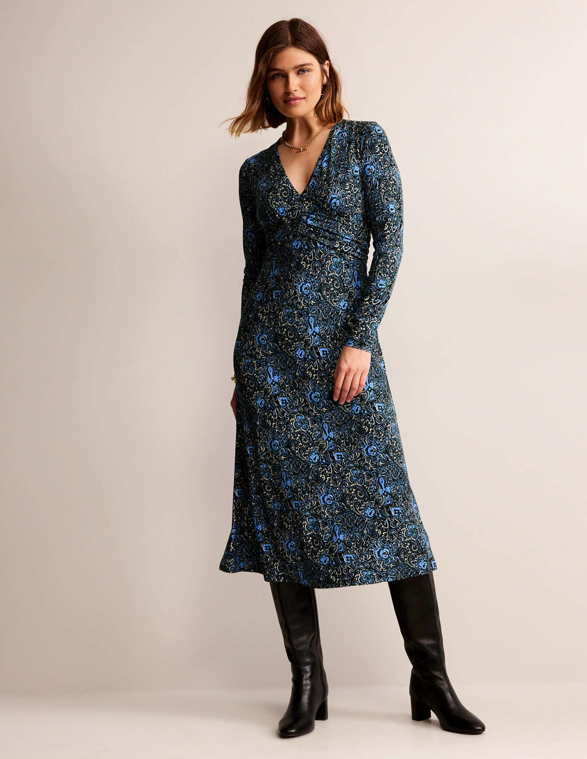 Elodie Empire Midi Dress-Emerald Night, Botanic Terrace - Image 5