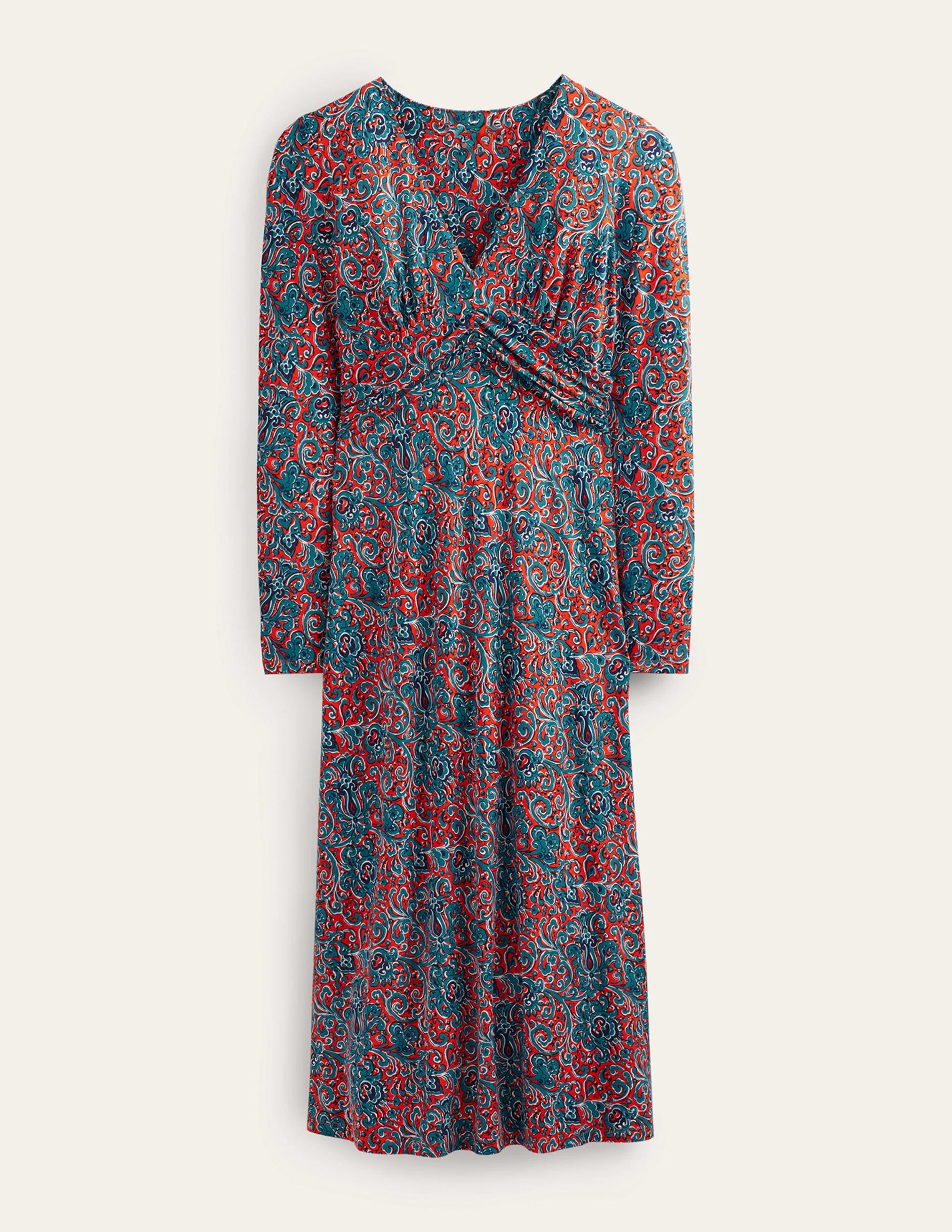 Elodie Empire Midi Dress-Fiesta Orange, Botanic Terrace - Image 10