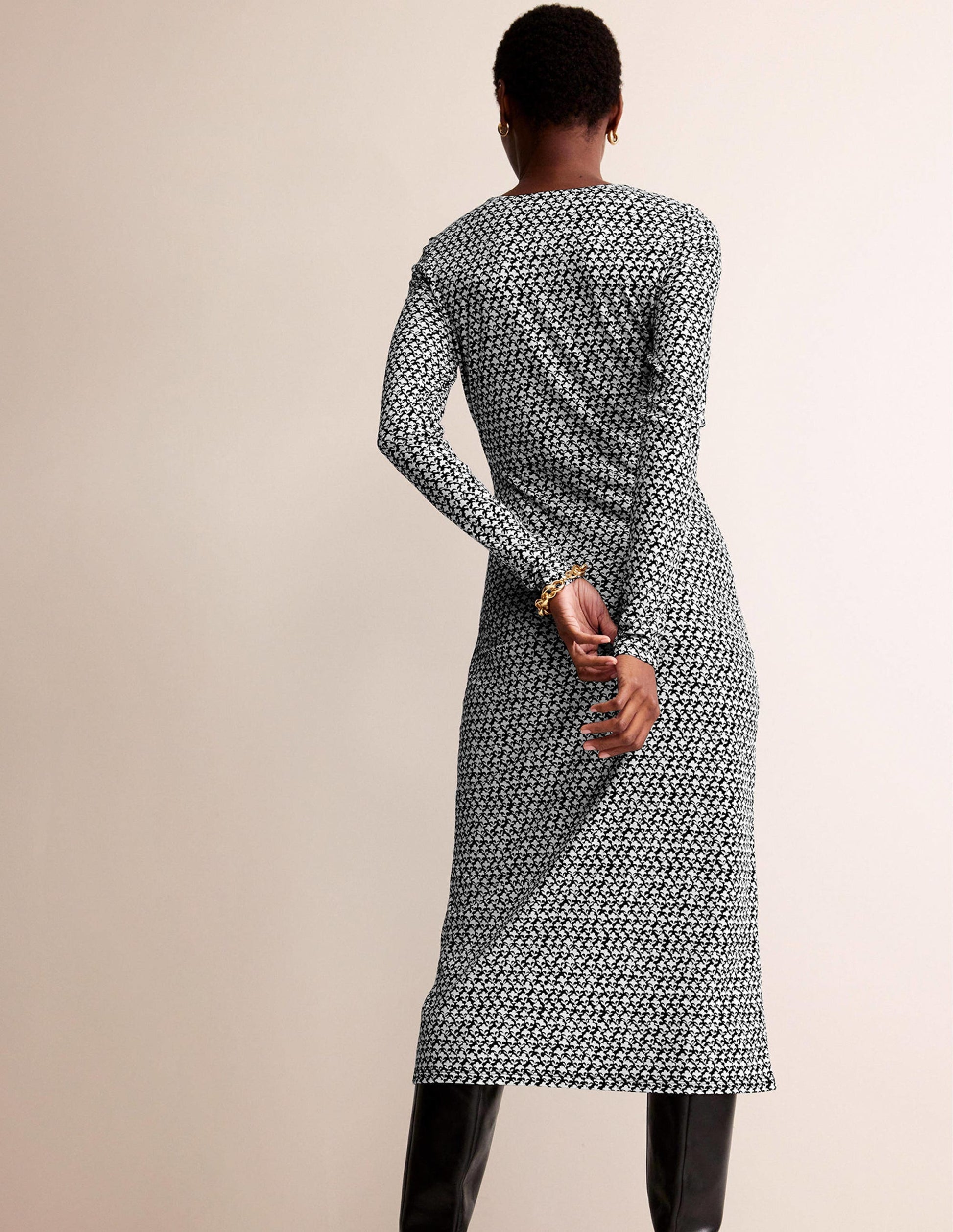 Empire Knot Midi Dress-Black, Lily Sprig-3