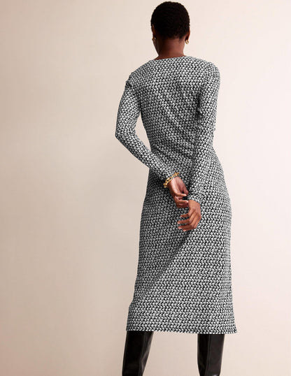 Empire Knot Midi Dress-Black, Lily Sprig-3