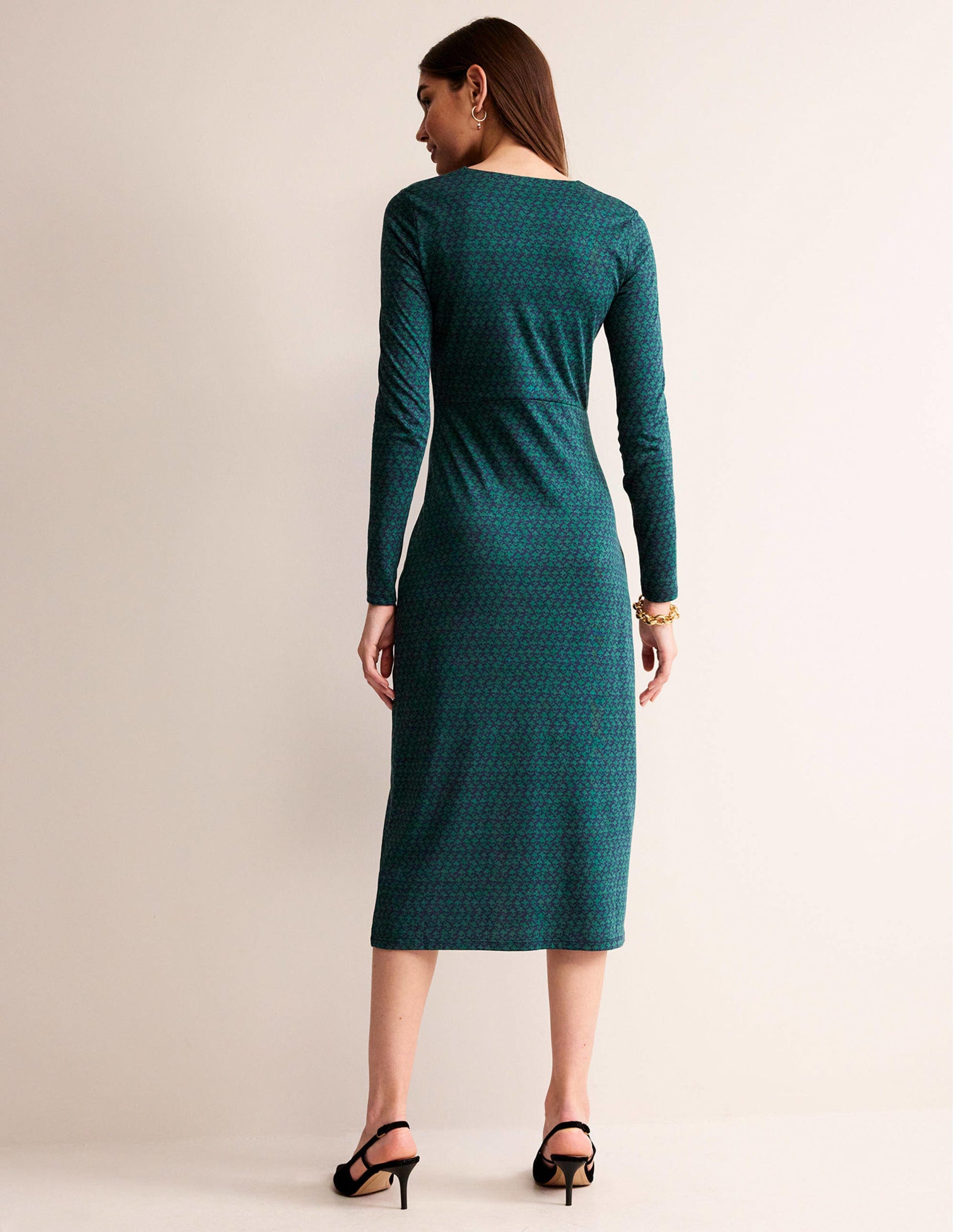 Empire Knot Midi Dress-Emerald Night, Lily Sprig-3