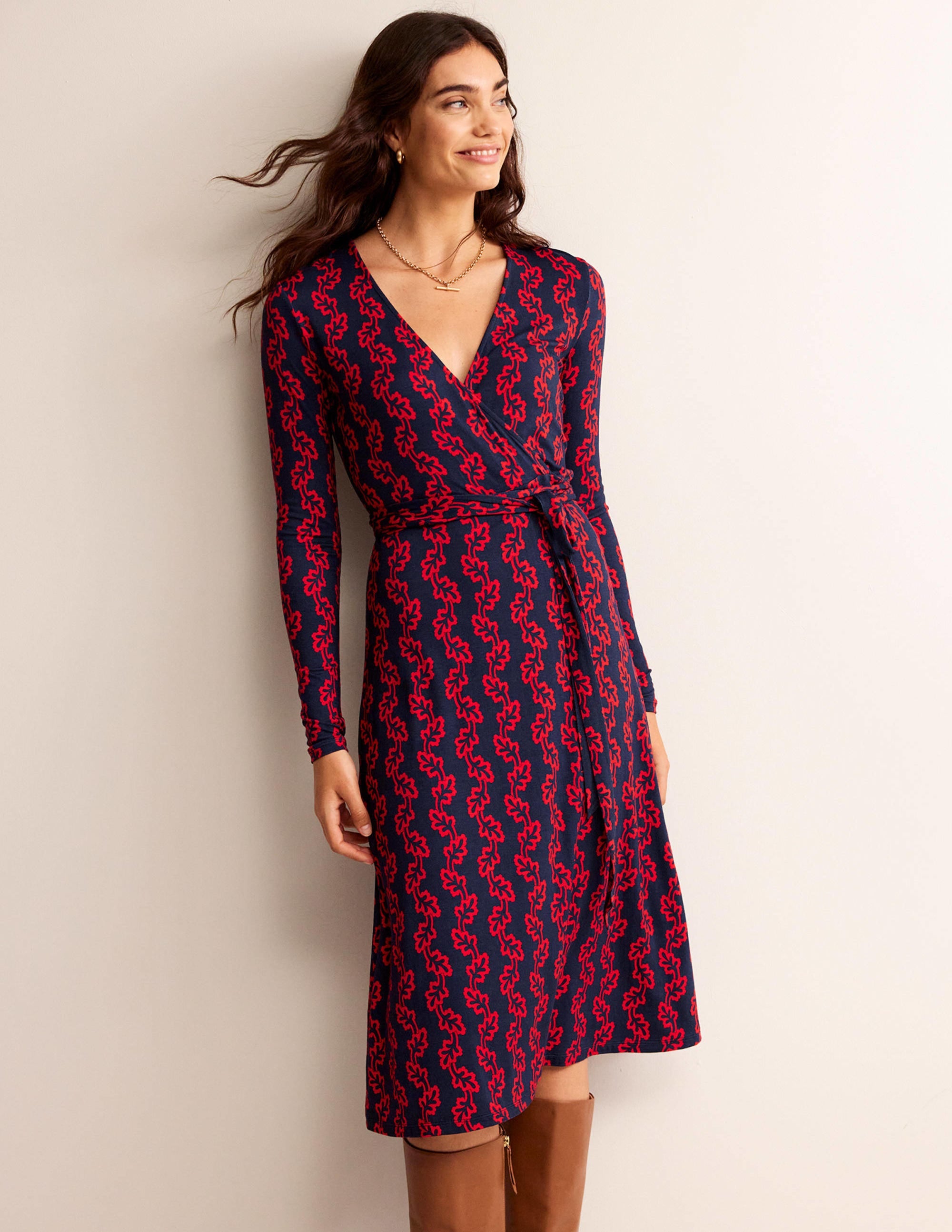 Nina Jersey Midi Dress-French Navy, Abstract Terrace - Image 1