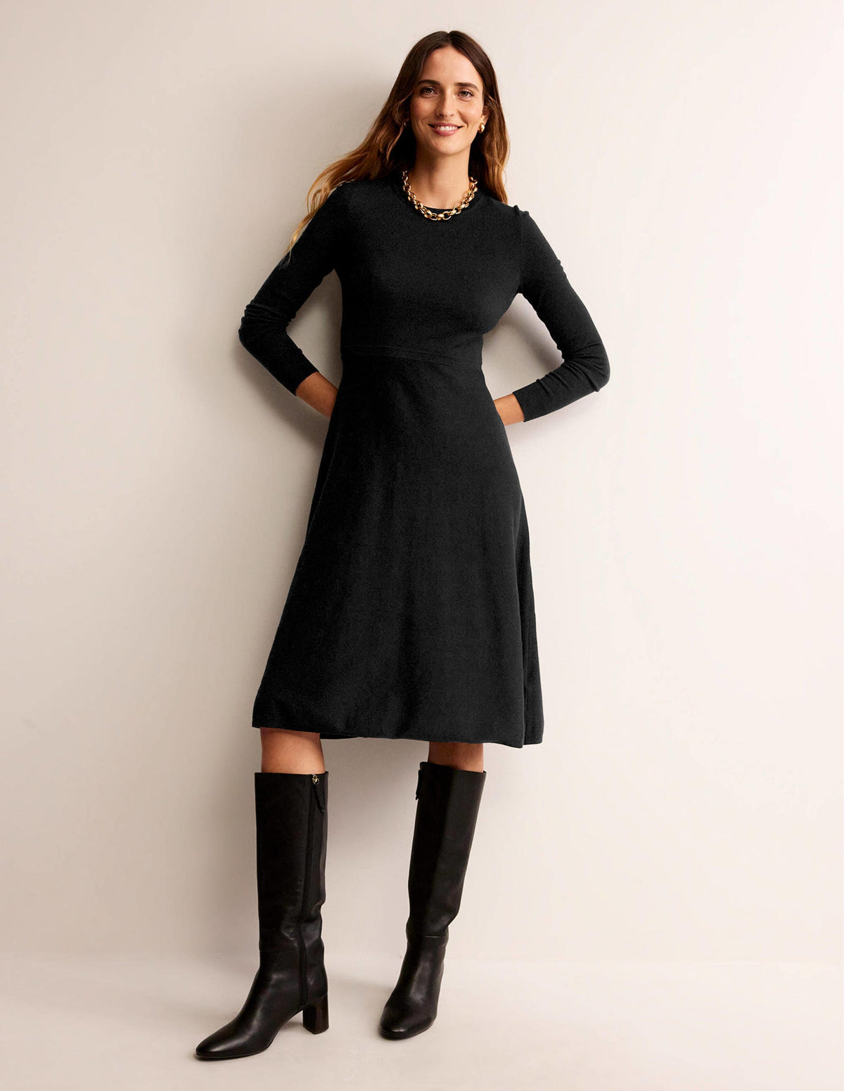 Maria Knitted Midi Dress-Black-1