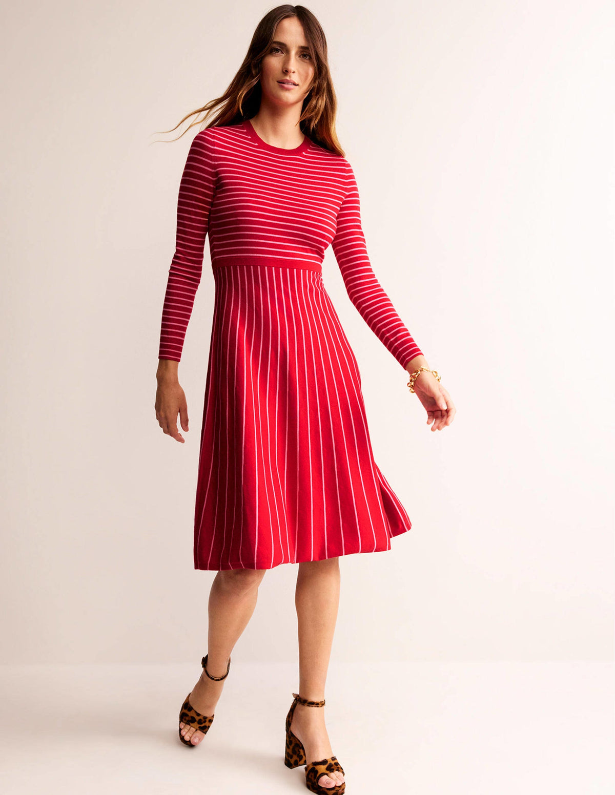 Maria Knitted Midi Dress-Hot Pepper and Crayon Pink - Image 4
