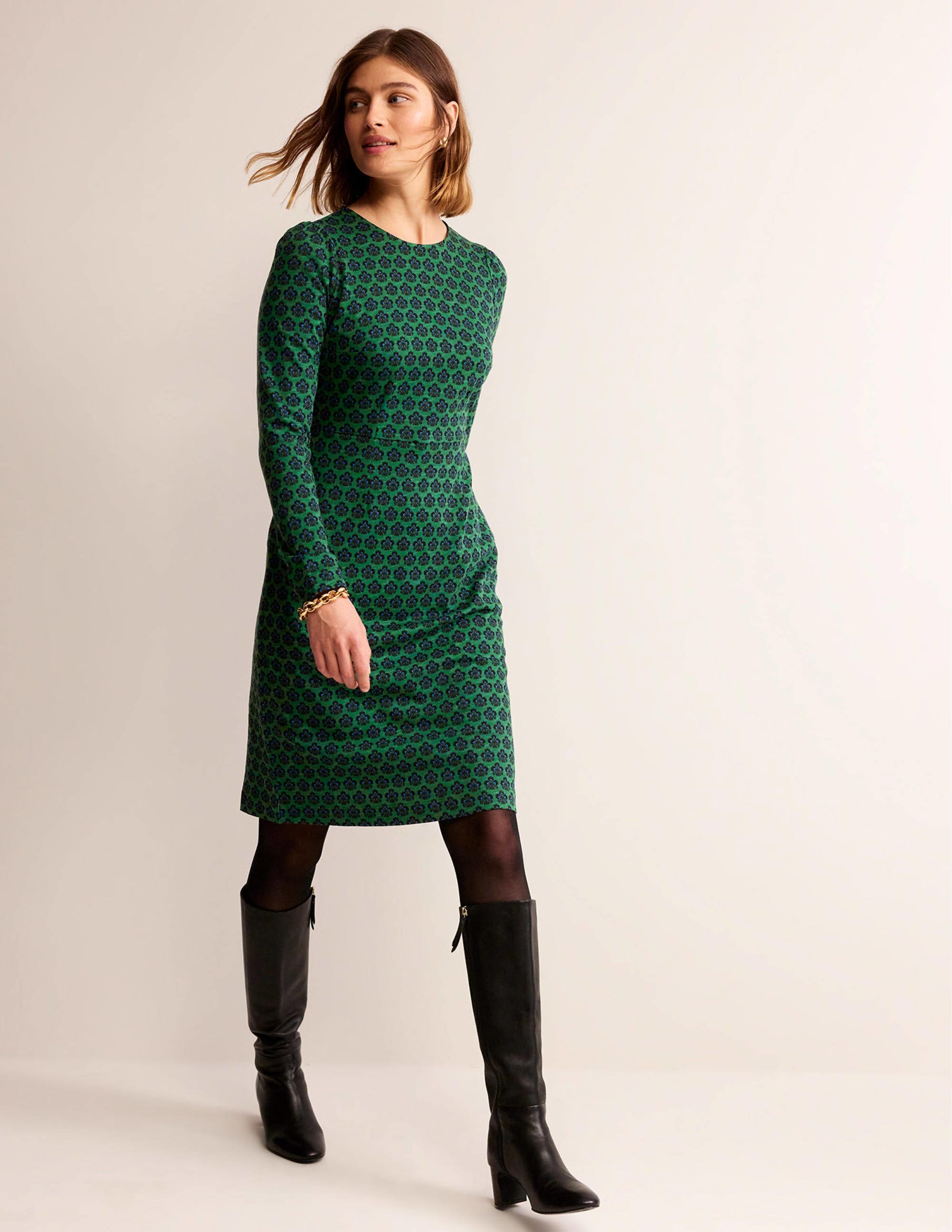 Penelope Jersey Dress-Amazon Green, Carnation Stamp - Image 1