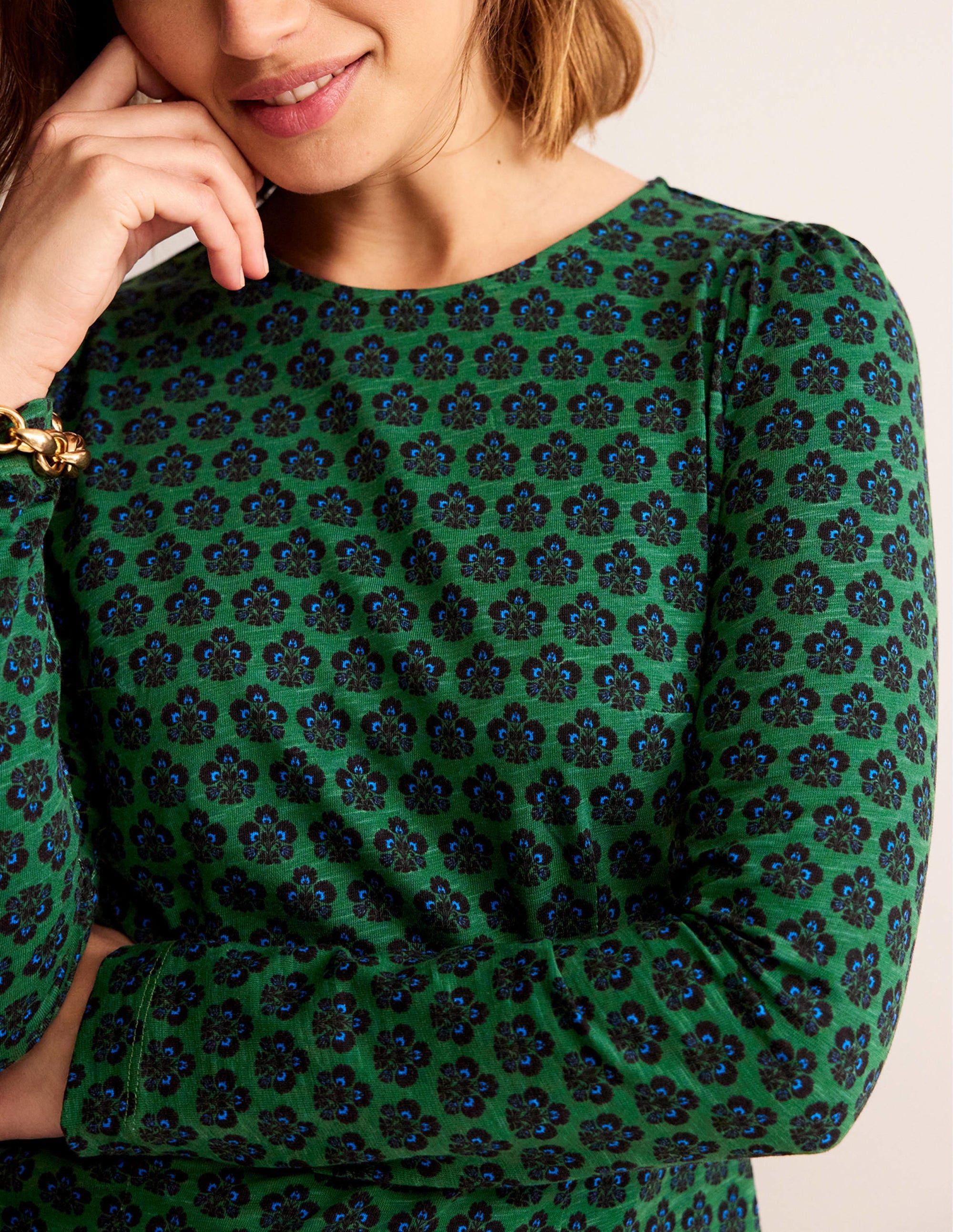 Penelope Jersey Dress-Amazon Green, Carnation Stamp - Image 2