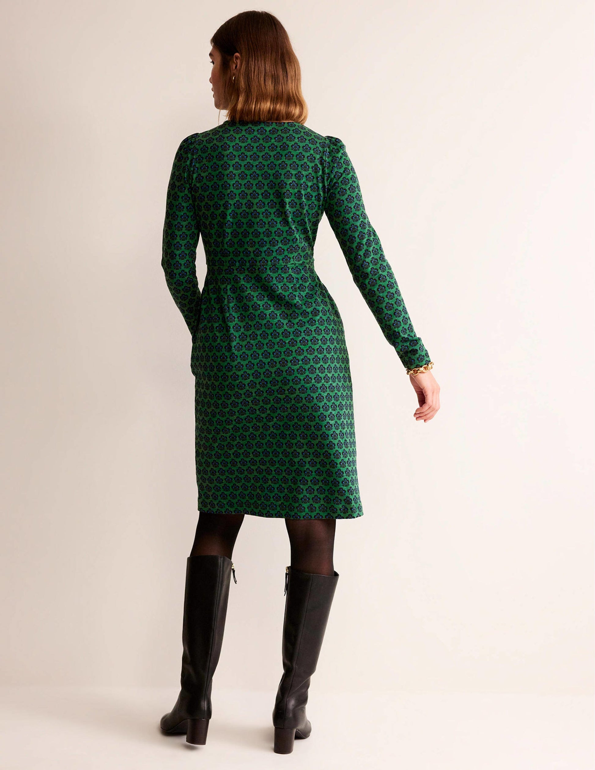 Penelope Jersey Dress-Amazon Green, Carnation Stamp-3