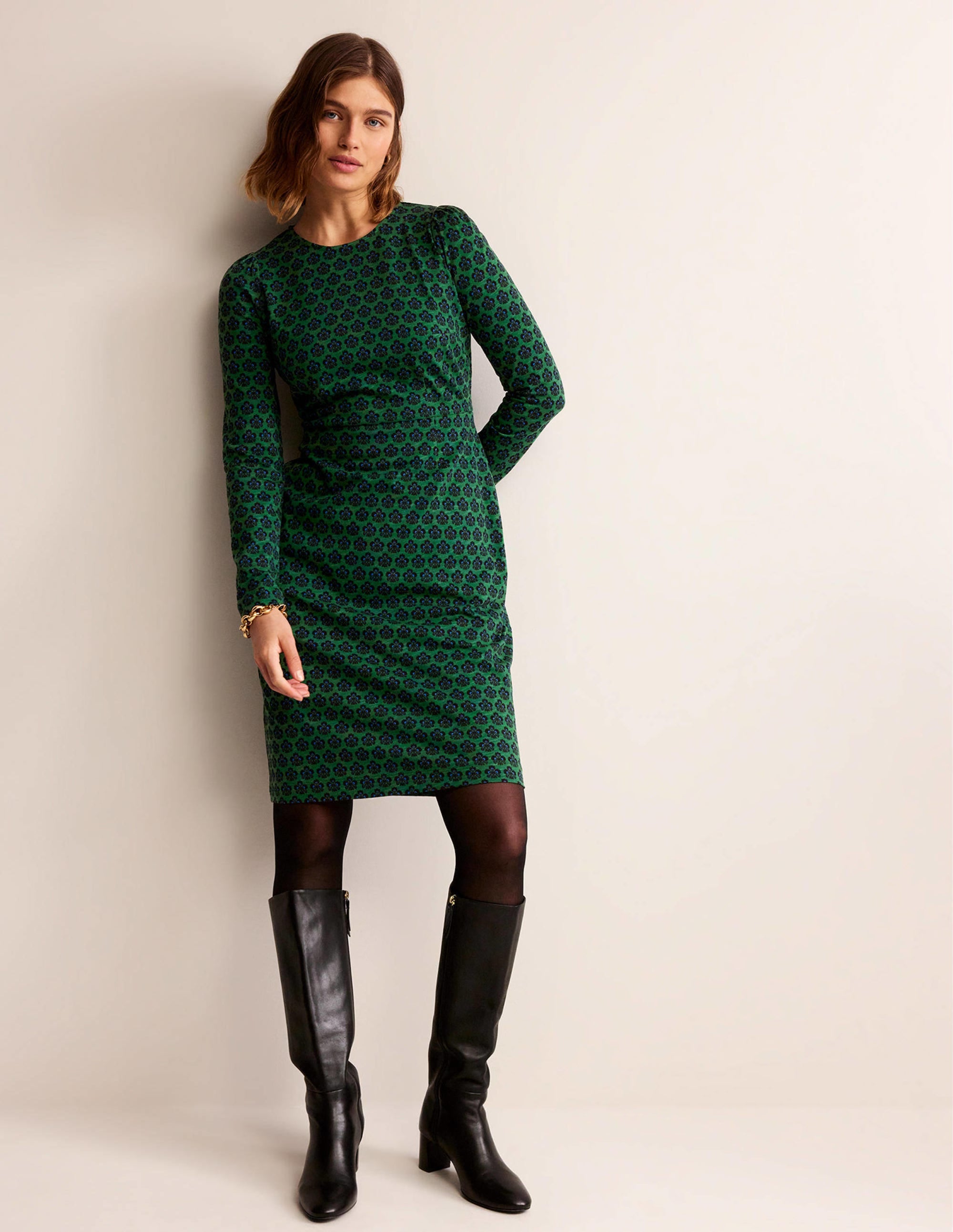 Penelope Jersey Dress-Amazon Green, Carnation Stamp - Image 4