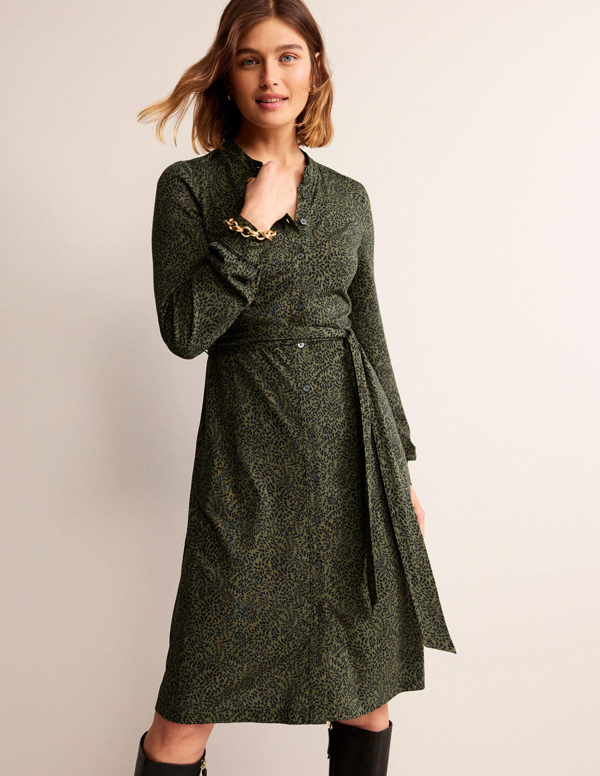 Julia Jersey Shirt Dress-Spruce, Pome Sprig-1