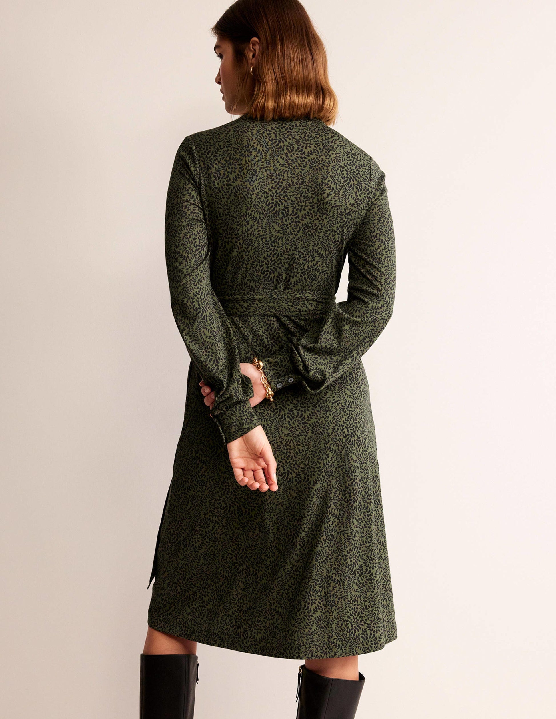 Julia Jersey Shirt Dress-Spruce, Pome Sprig-3