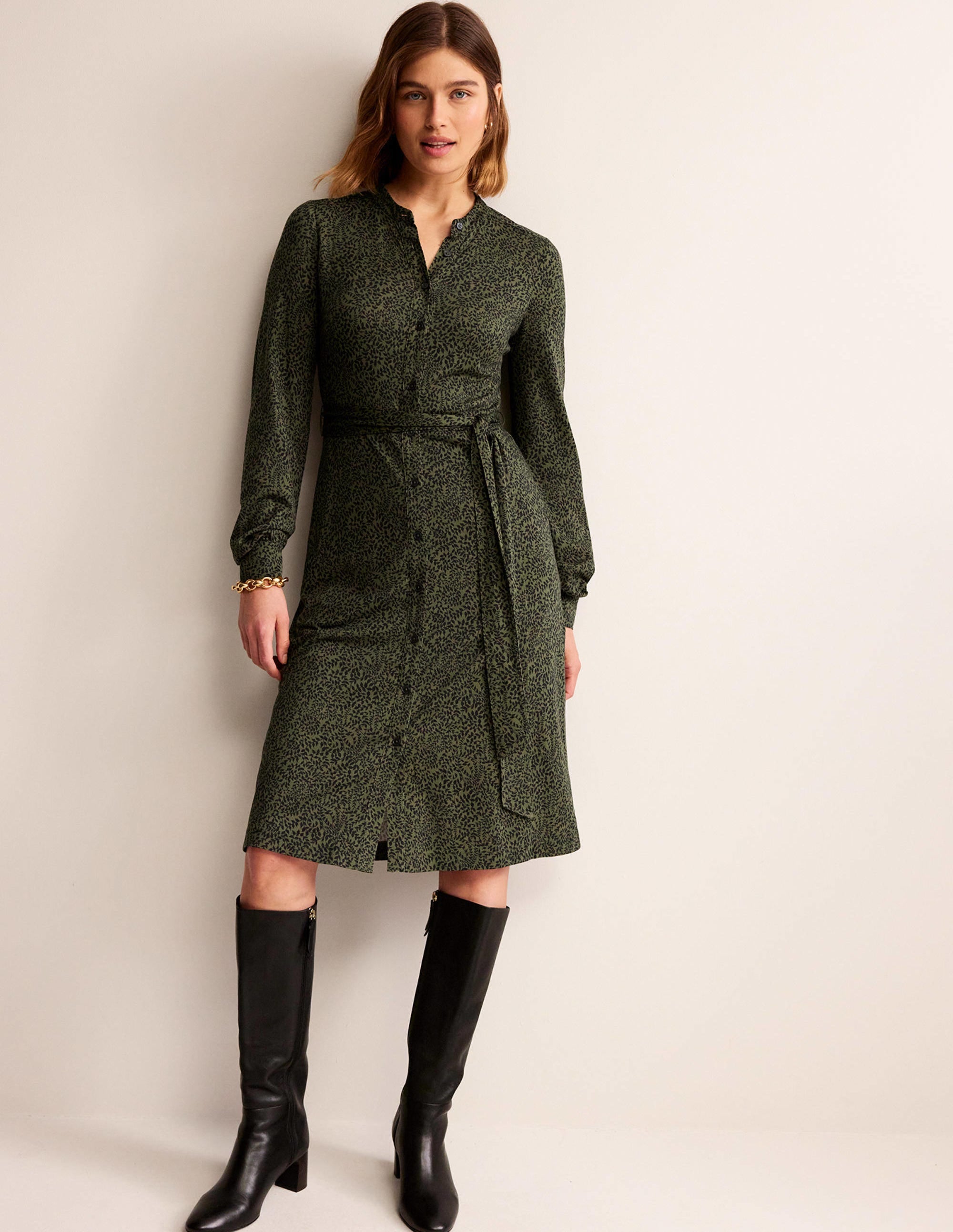 Julia Jersey Shirt Dress-Spruce, Pome Sprig - Image 4
