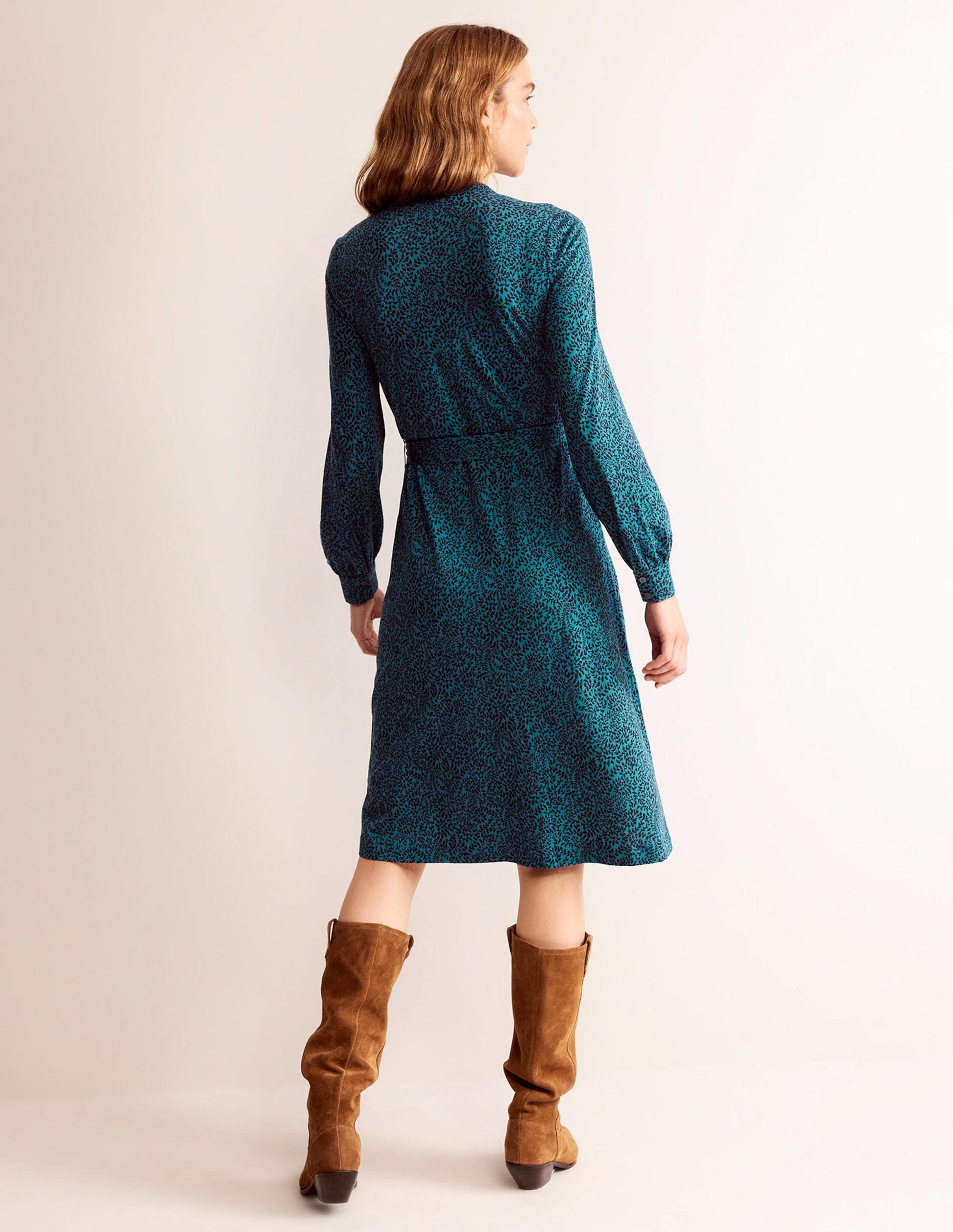 Julia Jersey Shirt Dress-Teal, Pome Sprig-3