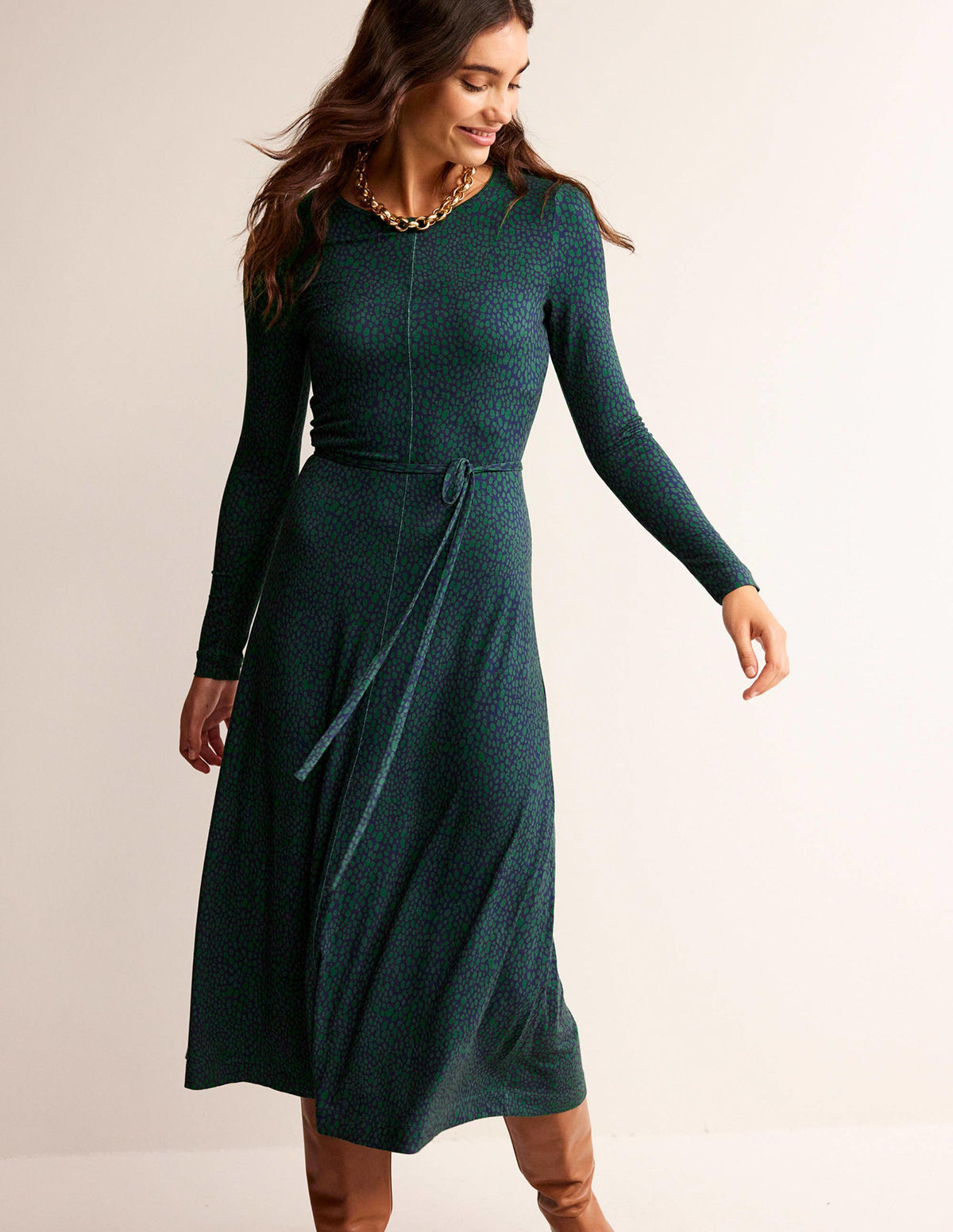 Lucy Jersey Midi Dress-Amazon Green, Animal Spot-1