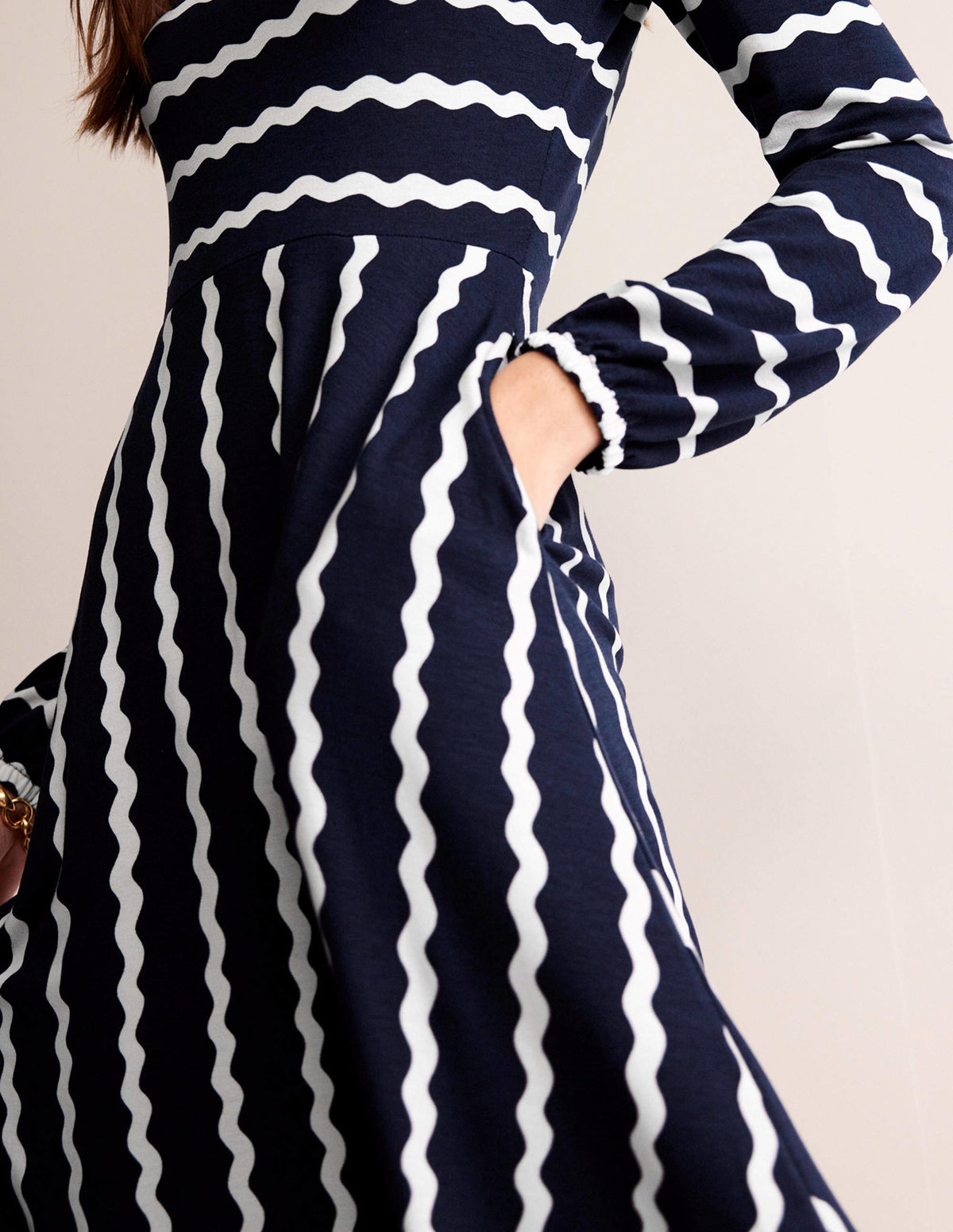 Camille Jersey Midi Dress-French Navy, Chevron-2