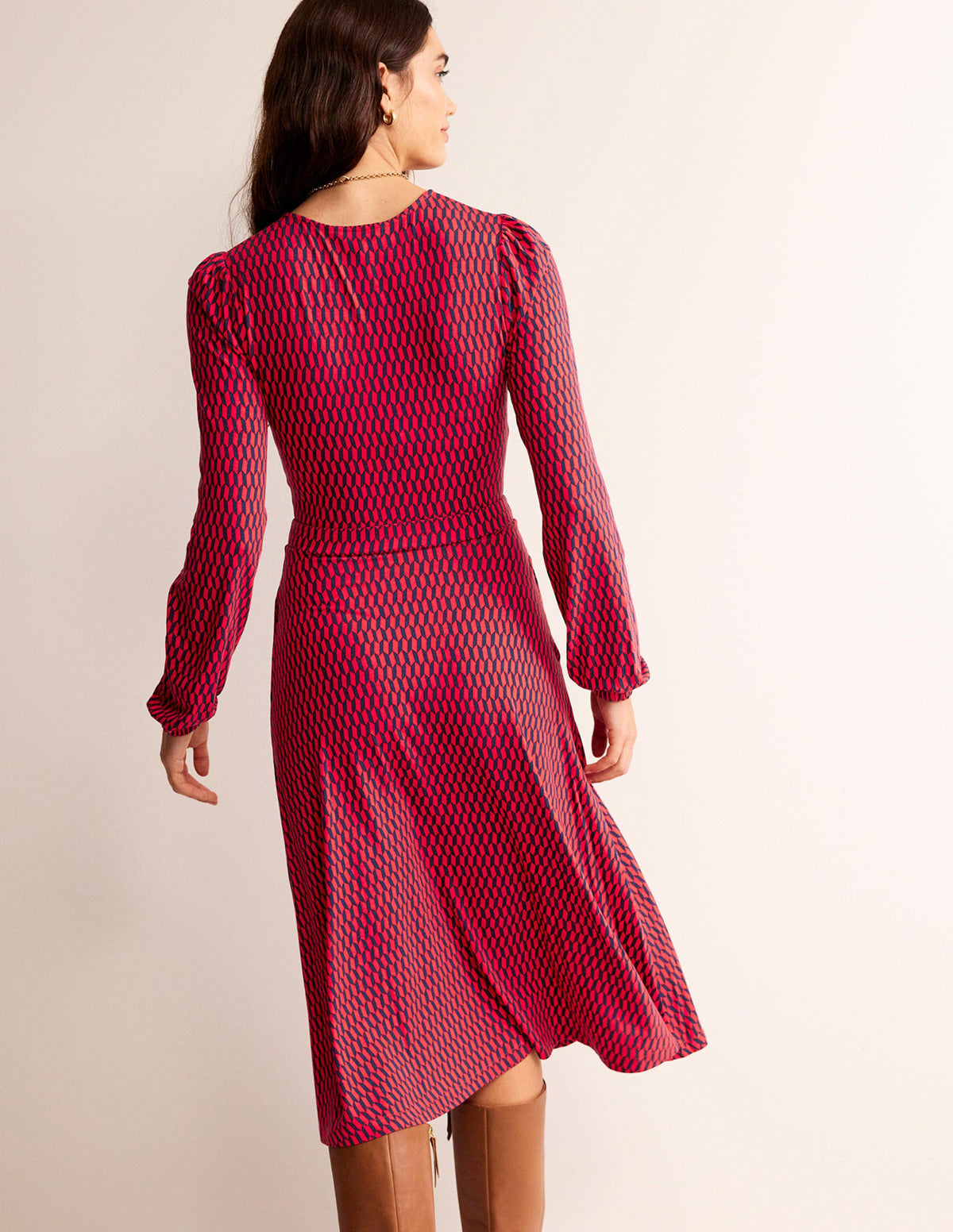 Camille Jersey Midi Dress-Brilliant Red, Block Tile-3
