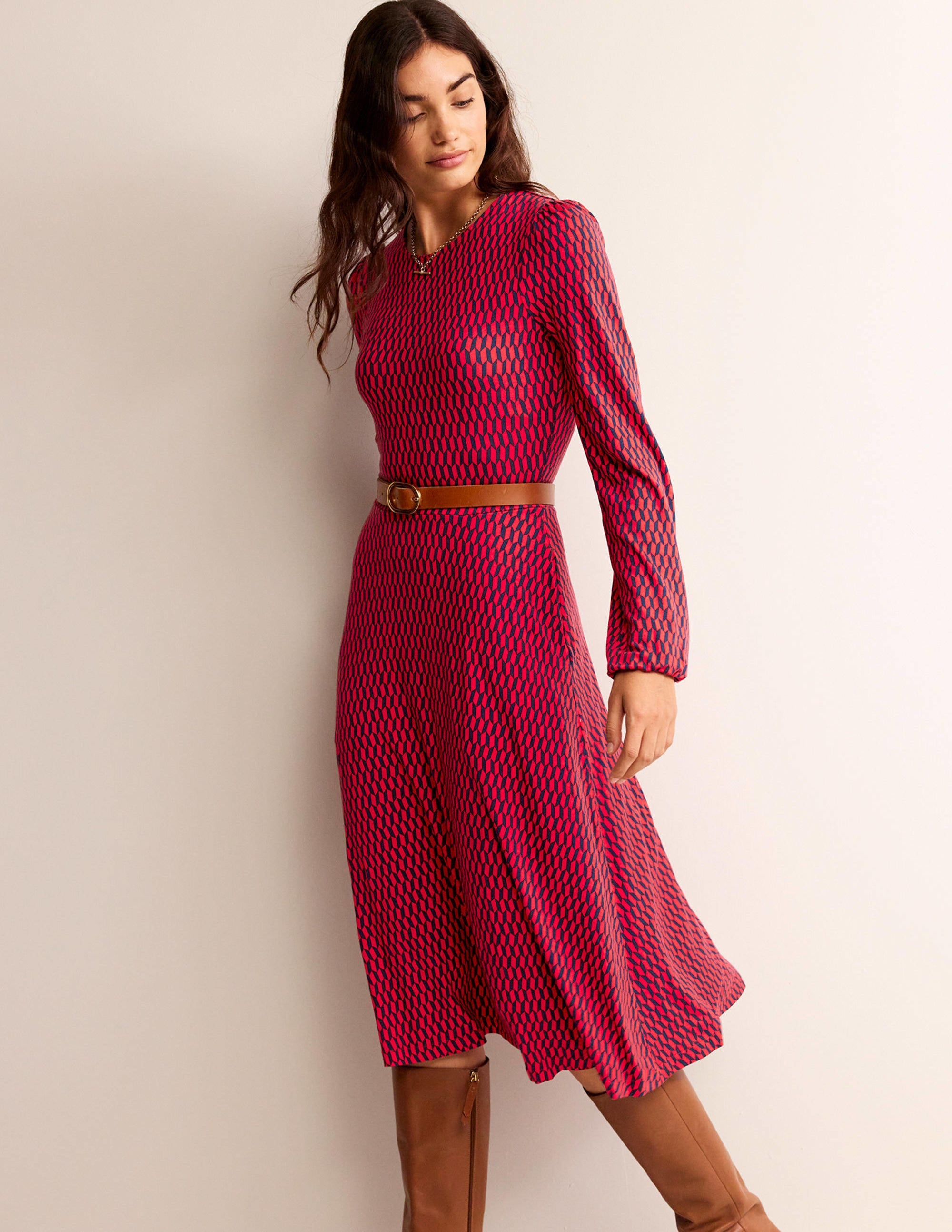Camille Jersey Midi Dress-Brilliant Red, Block Tile - Image 4