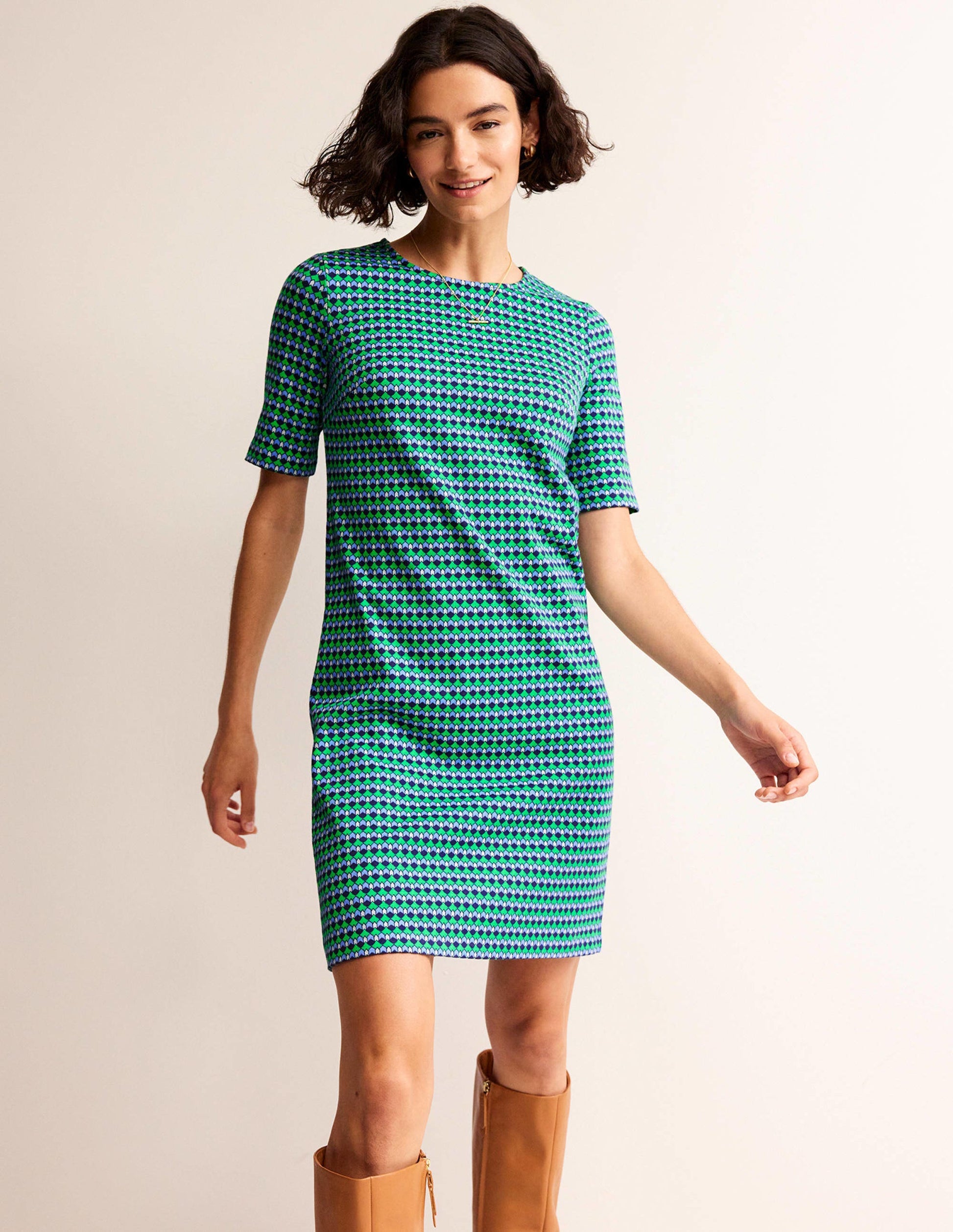 Ivy Jacquard Jersey Dress-Bright Green, Terrace Geo-1