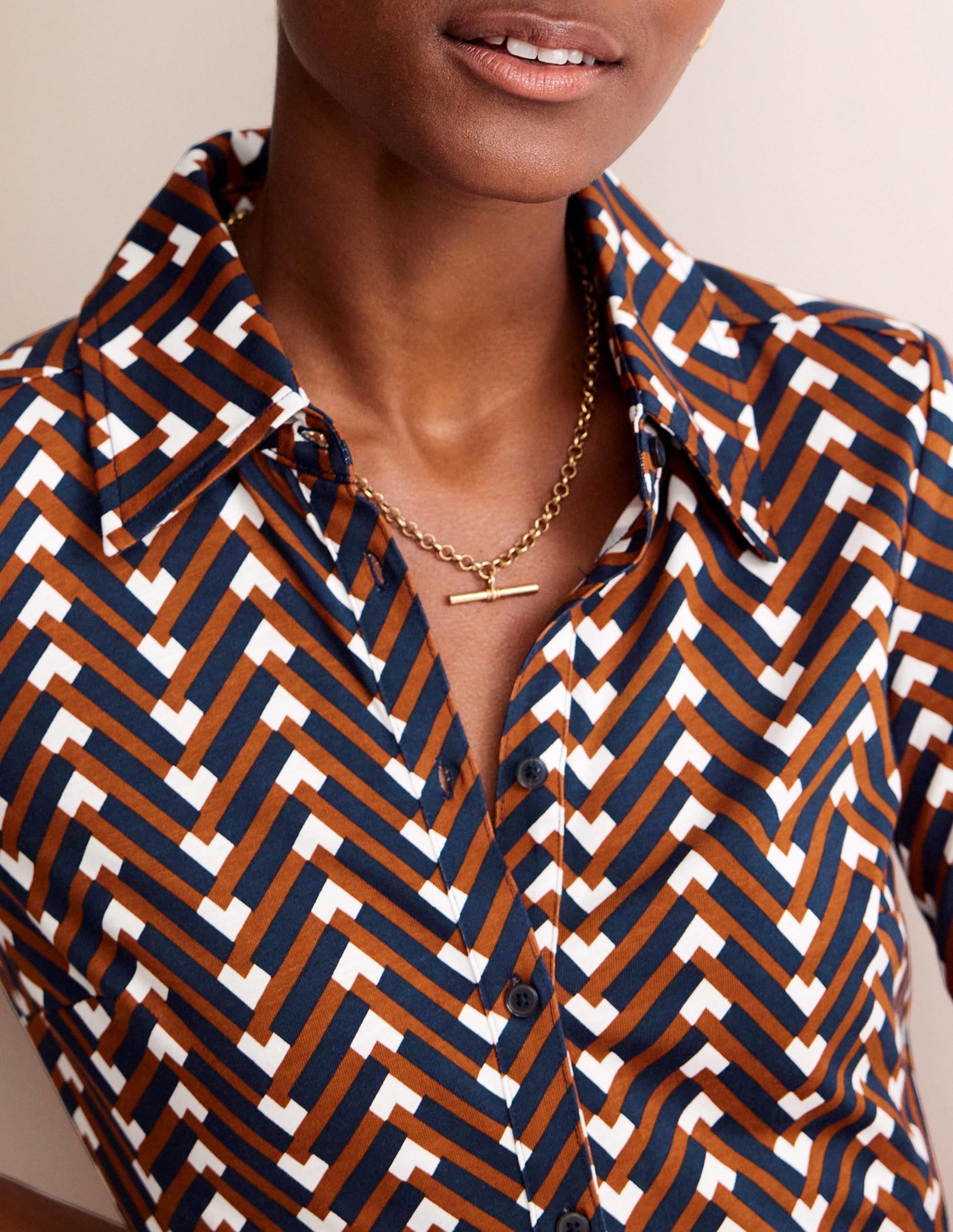 Jessie Jersey Shirt Dress-Pumpkin, Chevron Geo - Image 2