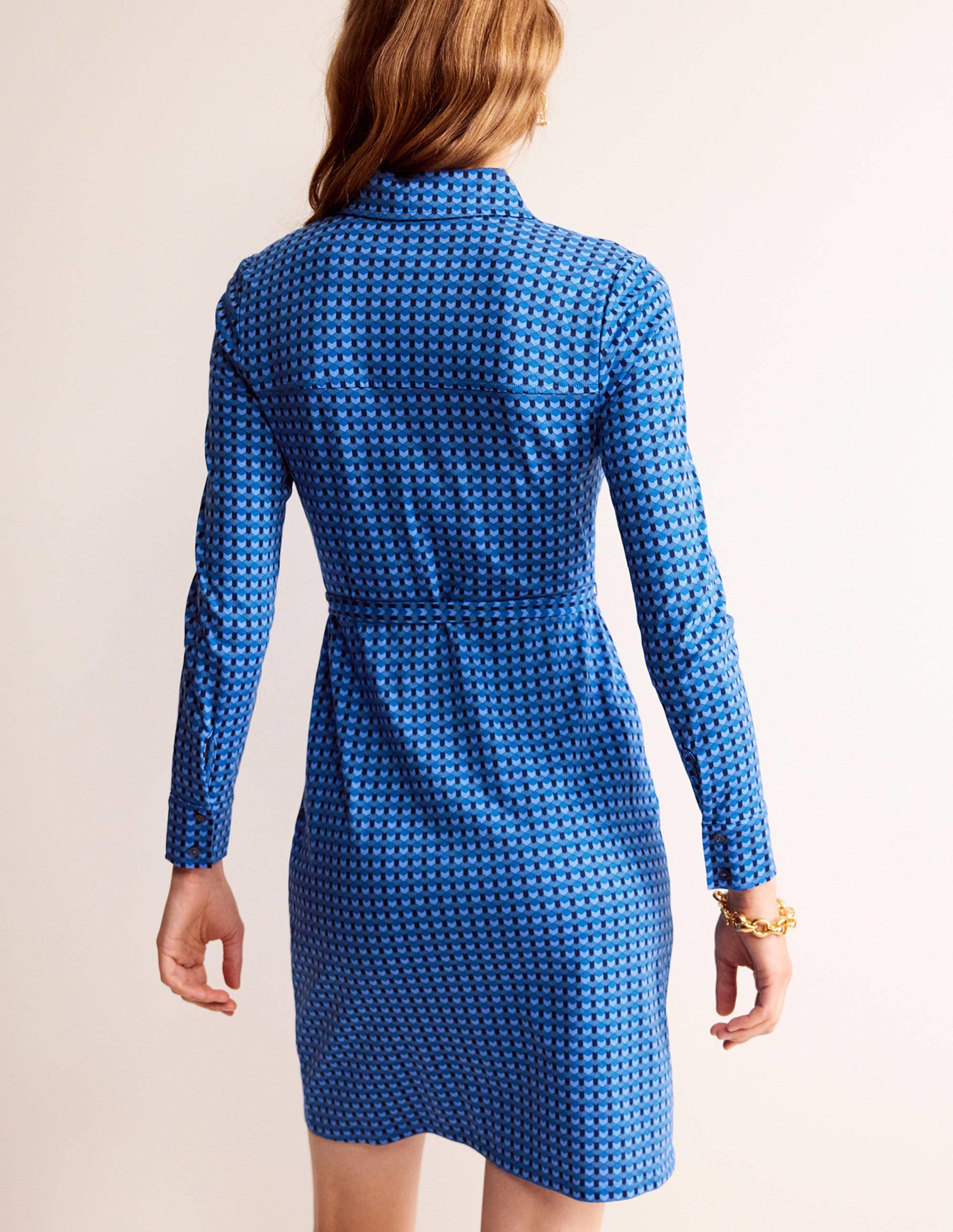 Jessie Jersey Shirt Dress-Azure, Terrace Geo-3