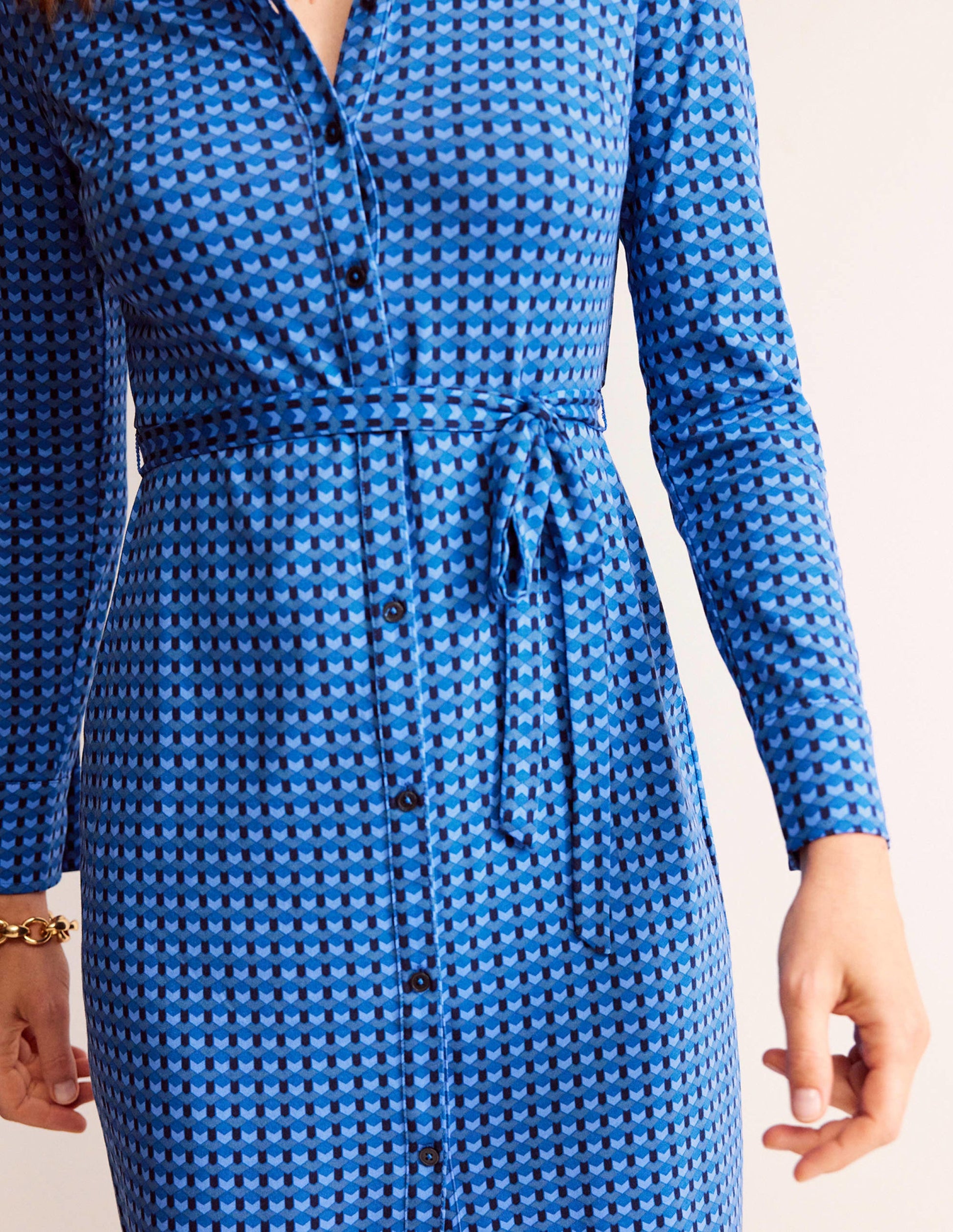 Jessie Jersey Shirt Dress-Azure, Terrace Geo-4