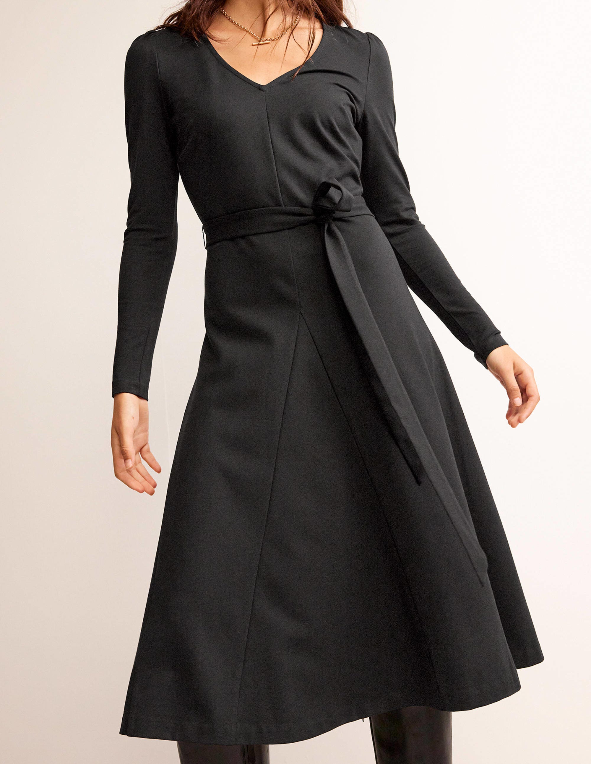 Bella Ponte V-Neck Midi Dress-Black - Image 2