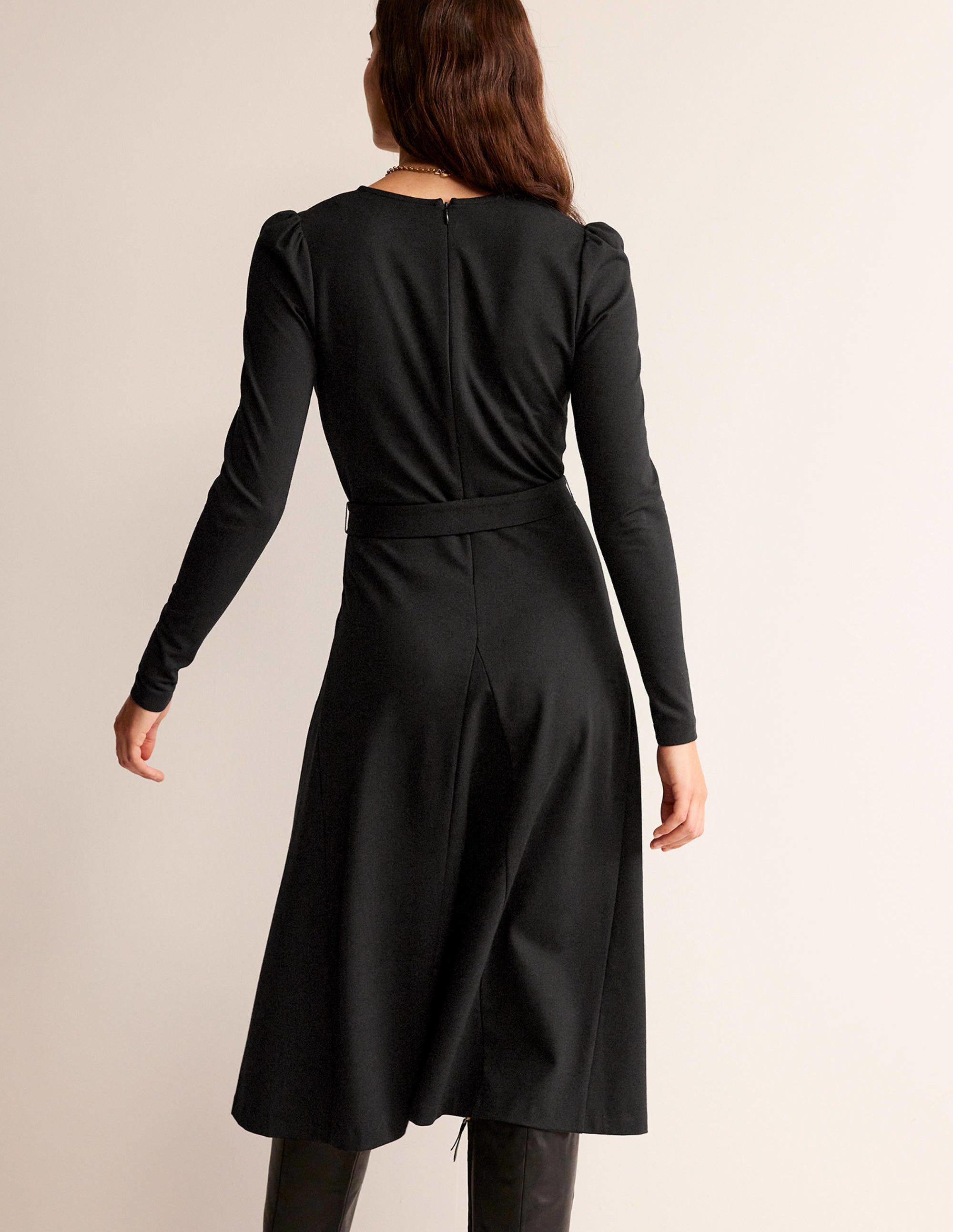 Bella Ponte V-Neck Midi Dress-Black - Image 3