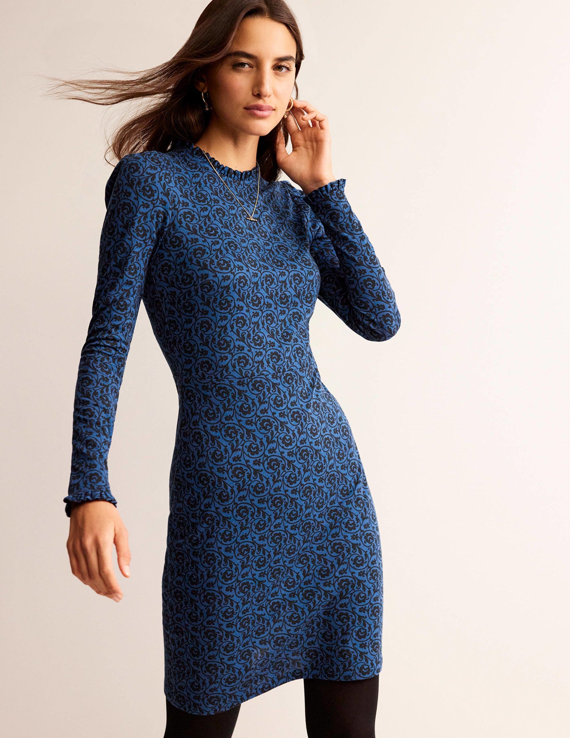 Frill-Detail Mini Dress-Atlantic, Primrose Swirl-1