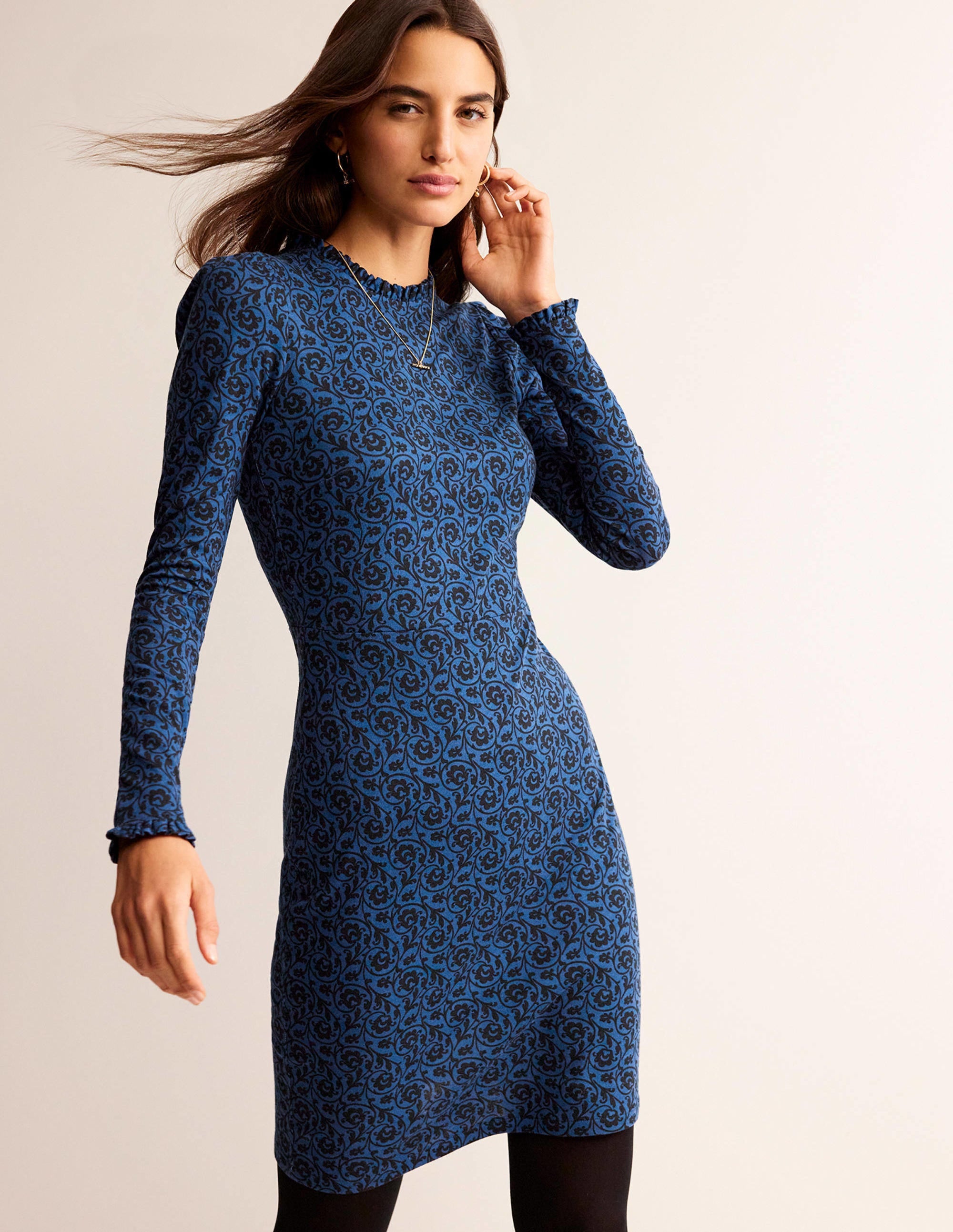 Frill-Detail Mini Dress-Atlantic, Primrose Swirl - Image 1