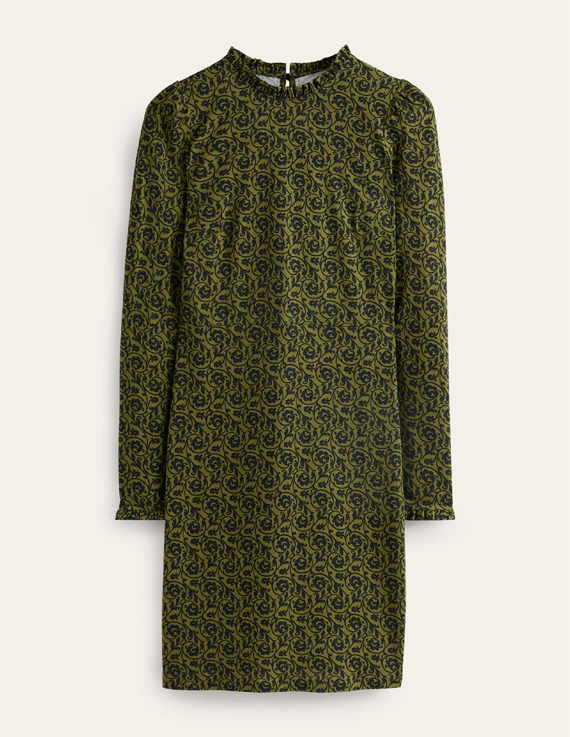 Frill-Detail Mini Dress-Olive Green, Primrose Swirl-5