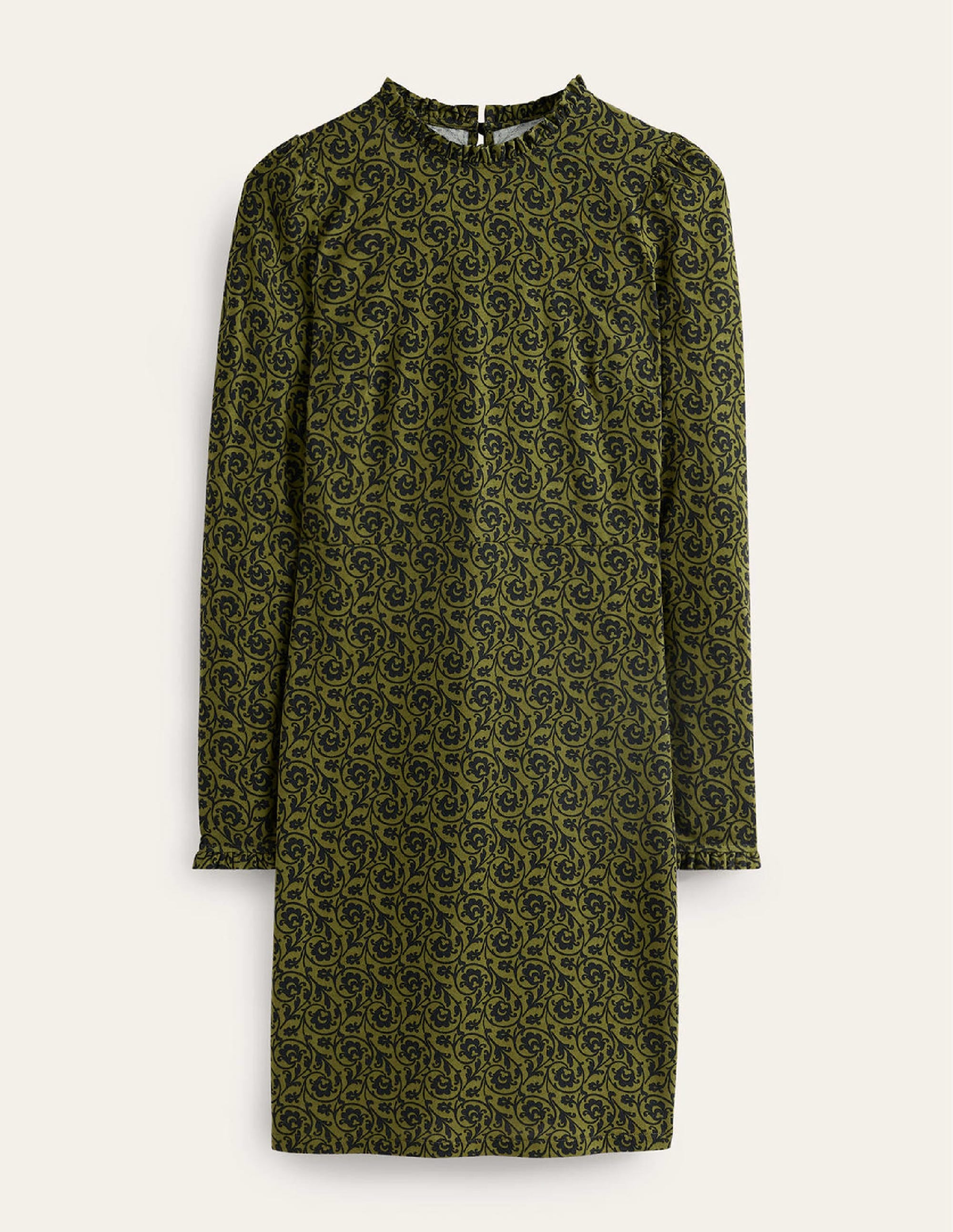 Frill-Detail Mini Dress-Olive Green, Primrose Swirl - Image 5