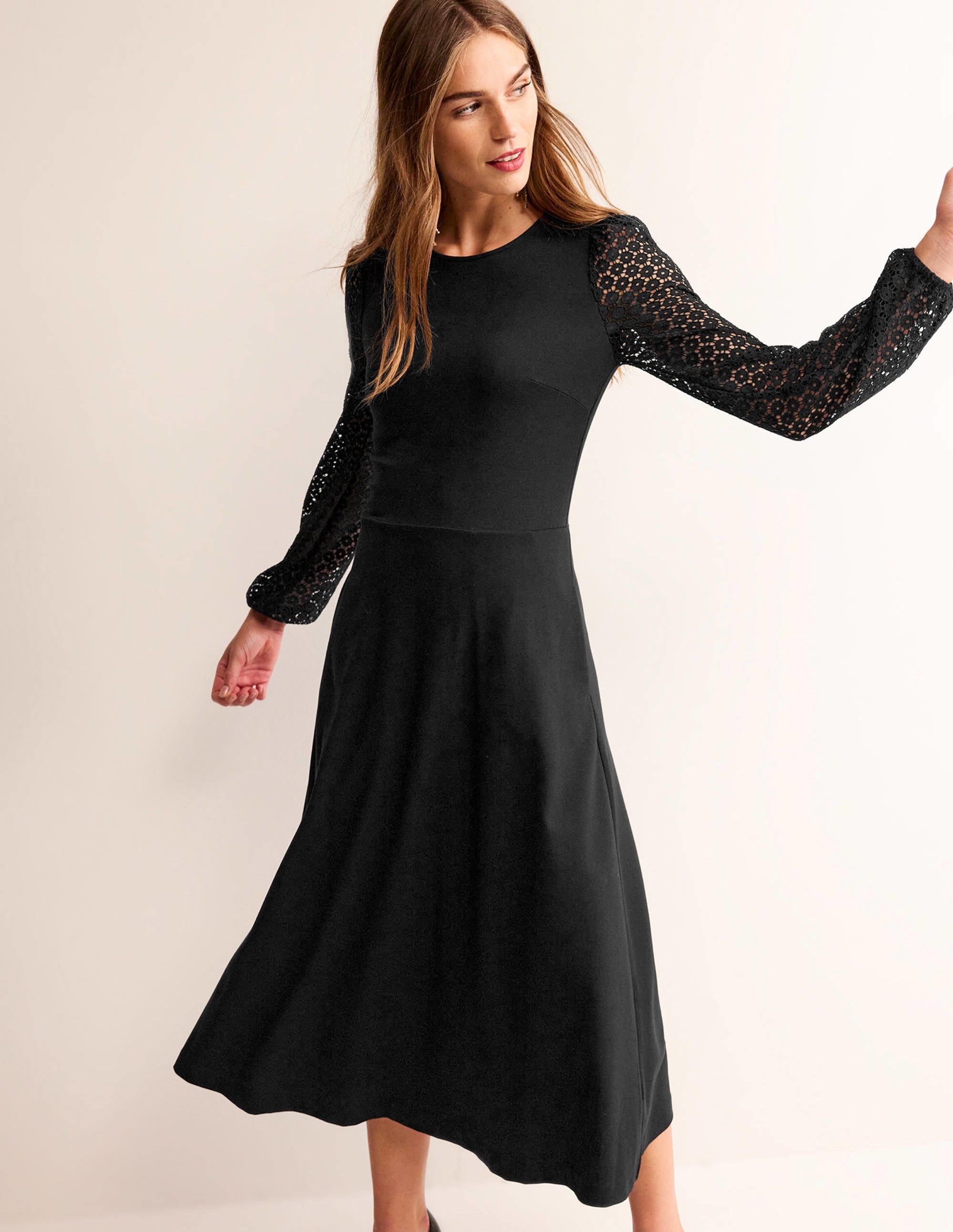 Sleeve Detail Midi Dress-Black - Image 1