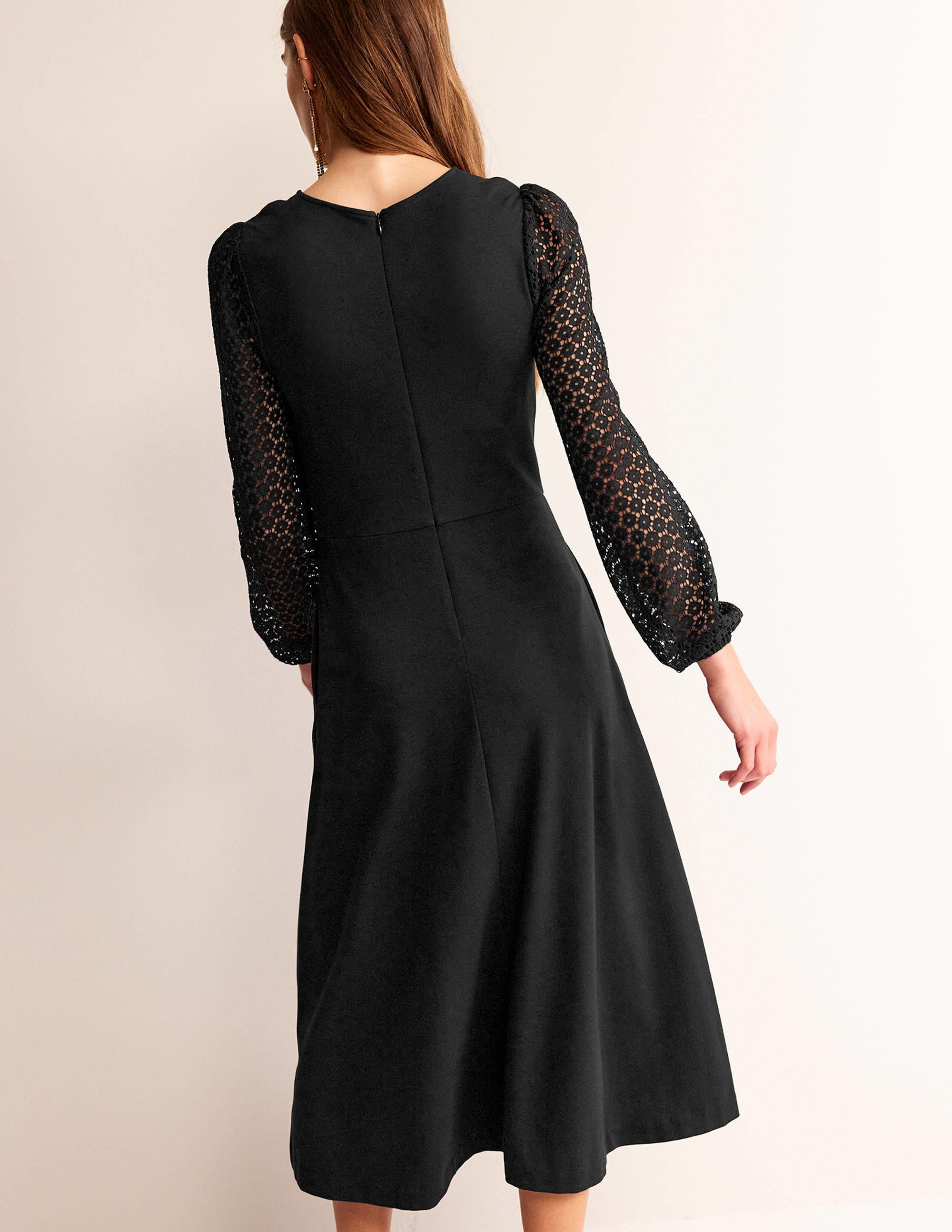 Sleeve Detail Midi Dress-Black - Image 4