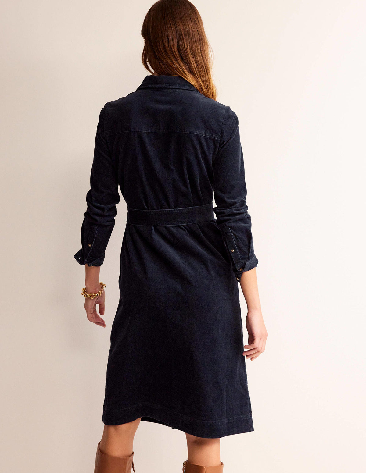 Eloise Cord Midi Shirt Dress-Navy-3