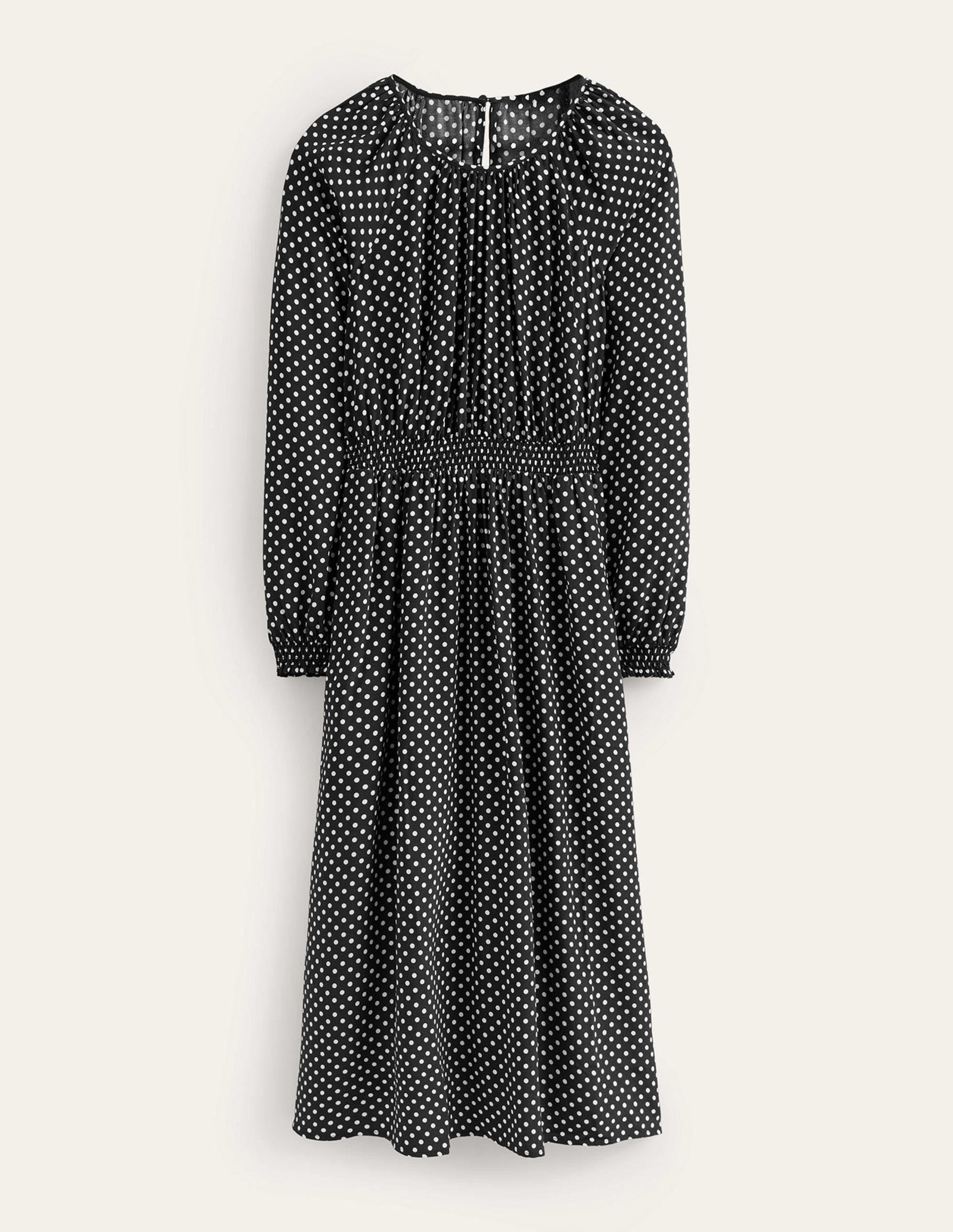 Gather Raglan Midi Dress-Black, Dotty-5