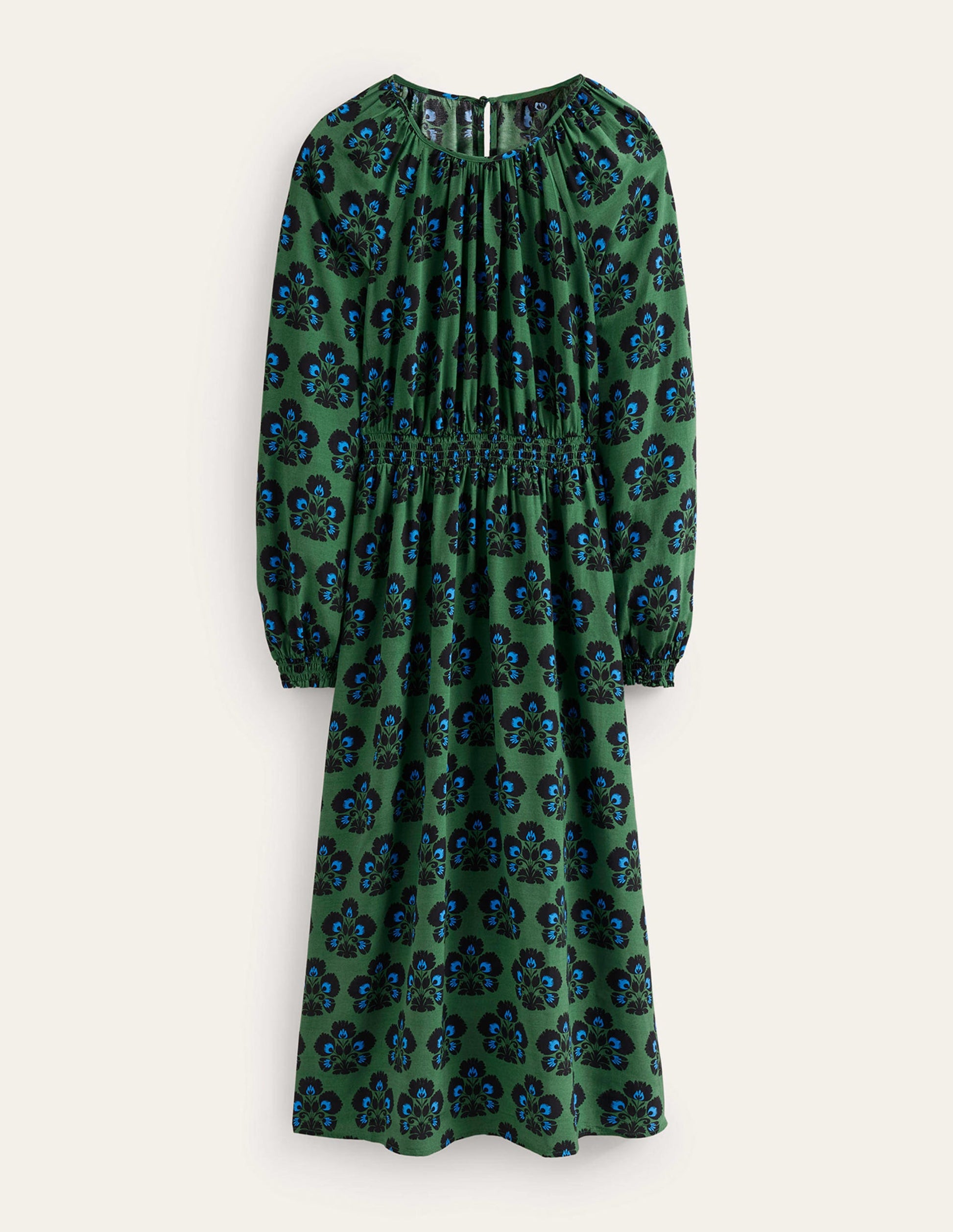 Gather Raglan Midi Dress-Amazon Green, Carnation Stamp-5