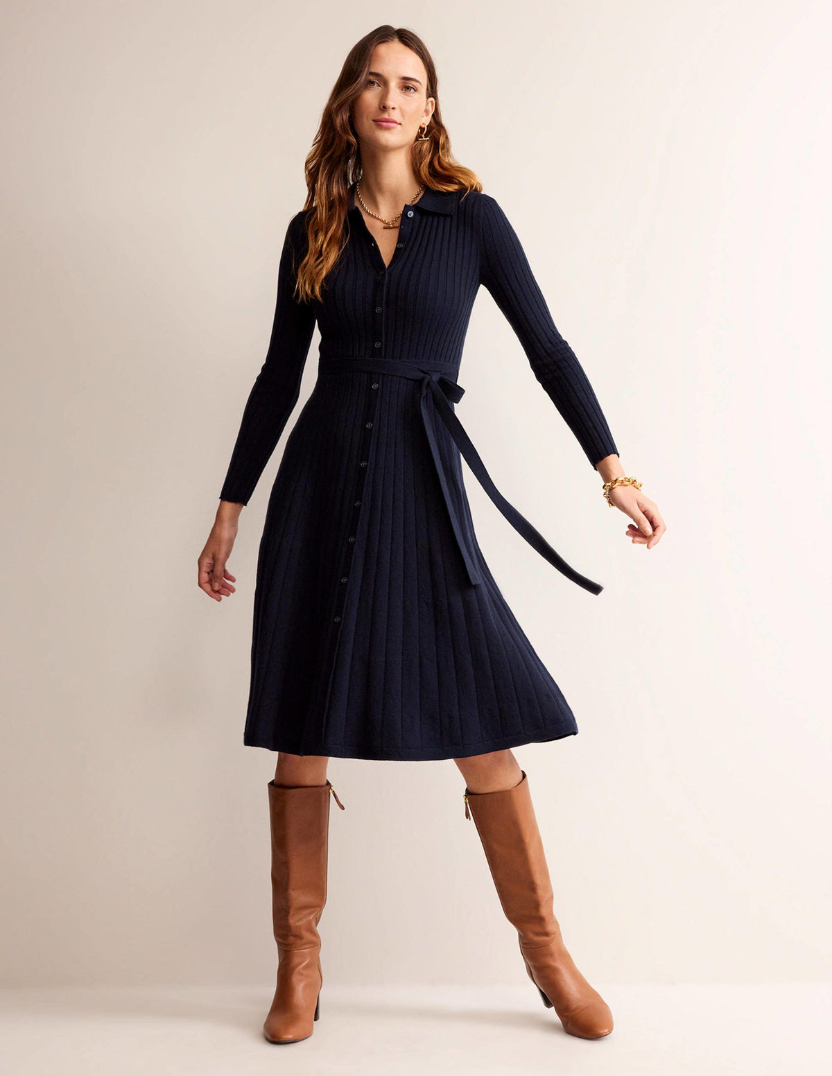 Rachel Knitted Shirt Dress-Dark Blue - Image 1