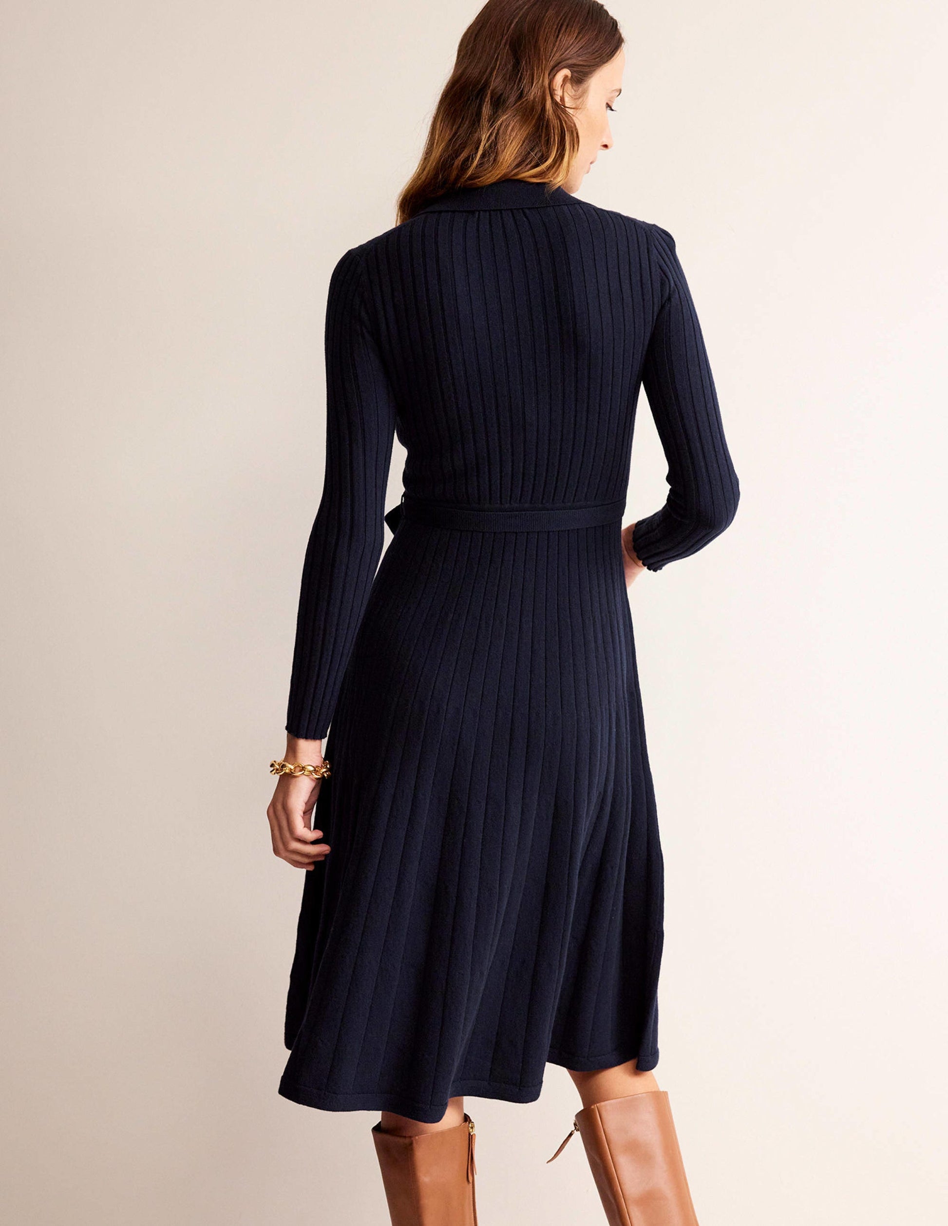 Rachel Knitted Shirt Dress-Dark Blue-3