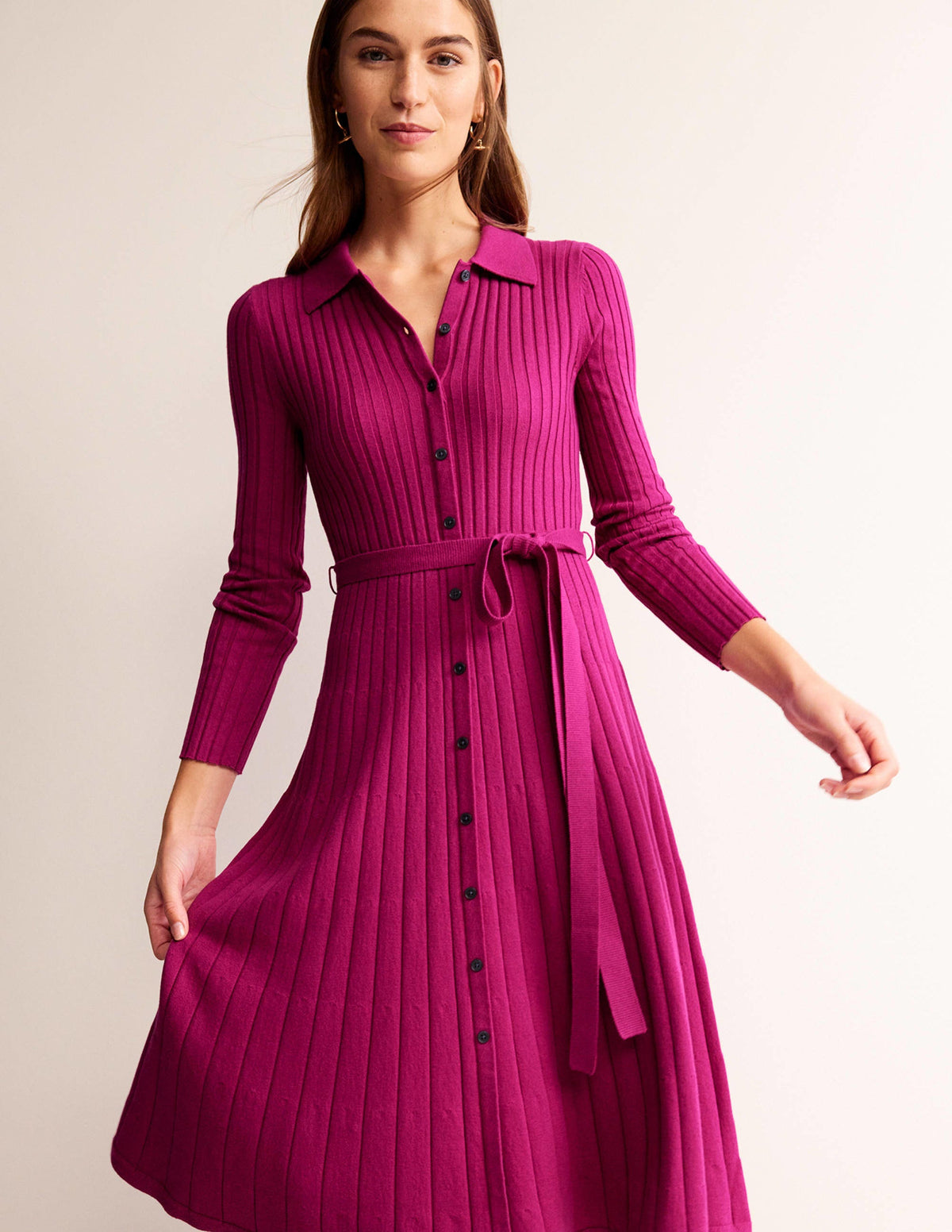 Rachel Knitted Shirt Dress-Vibrant Plum - Image 1